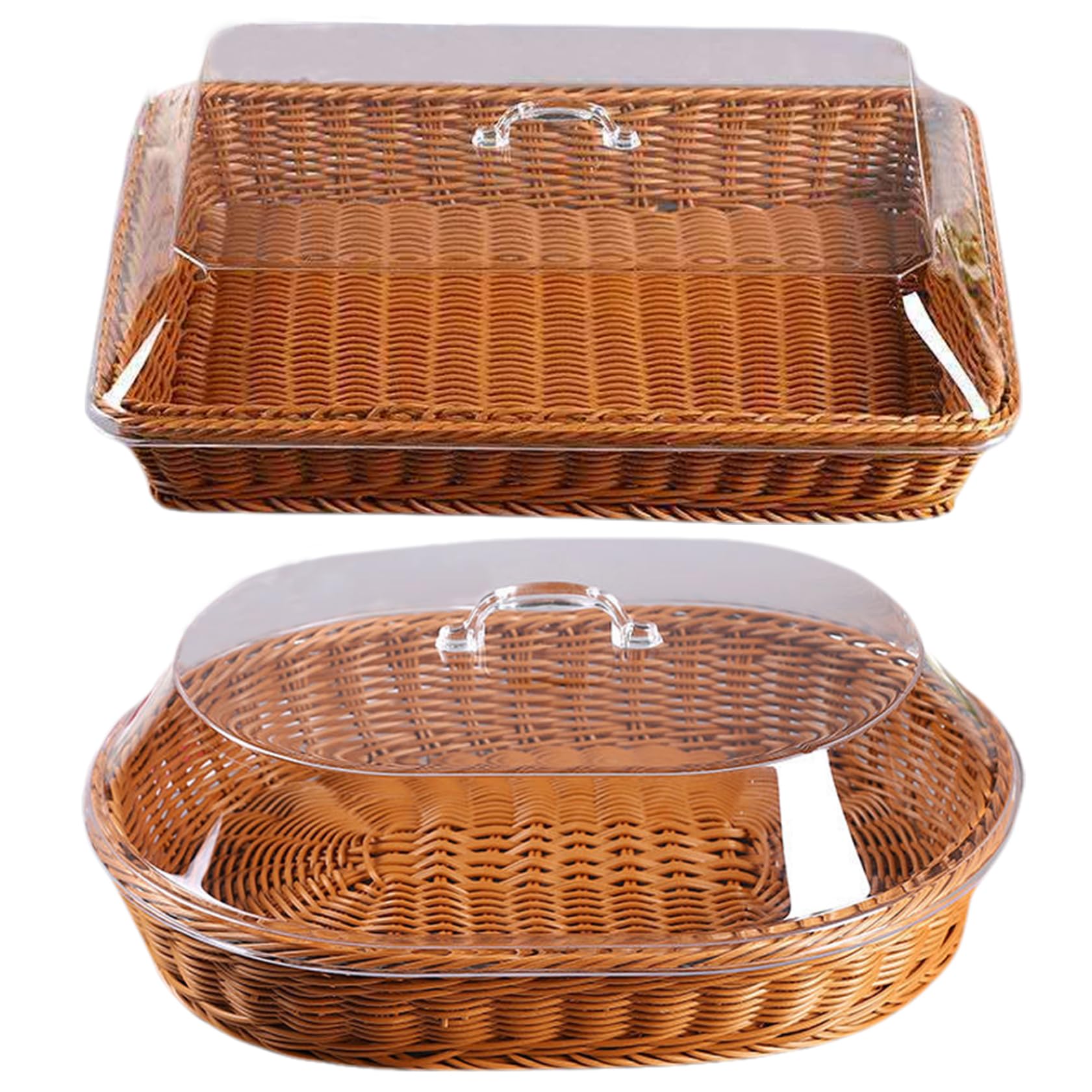 13.78x9.84x4.9 pulgadas de canasta de mimbre con tapa, cesta de ratán rectangular, tejida para servir pan, frutas, verduras