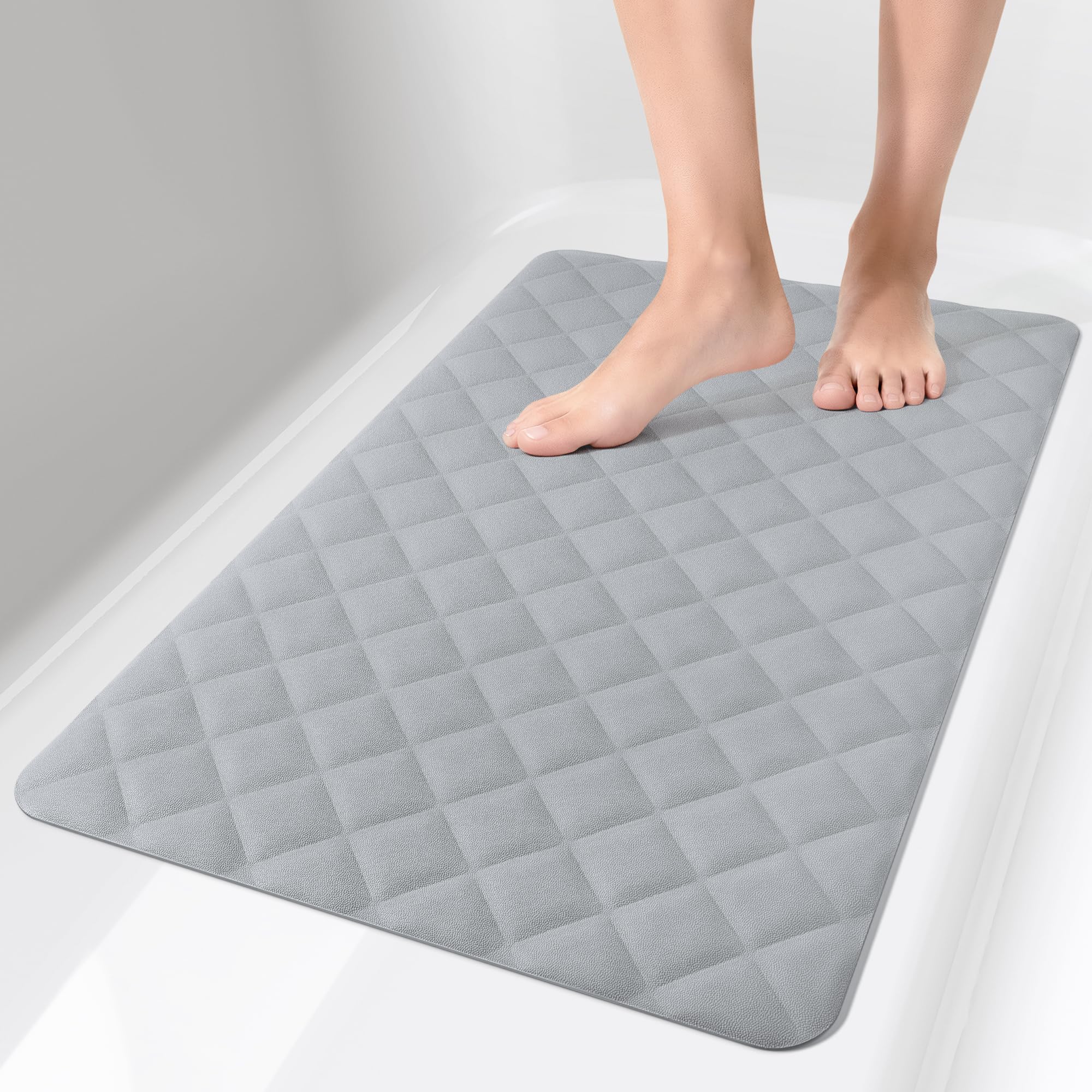 Yolife Bathtub Shower Mat Non Slip, 43×70CM Natural Rubber Bath Tub Floor Liner Mats with Strong Suction Cups for Inside Shower Bathroom, Machine Washable, Soft on Feet