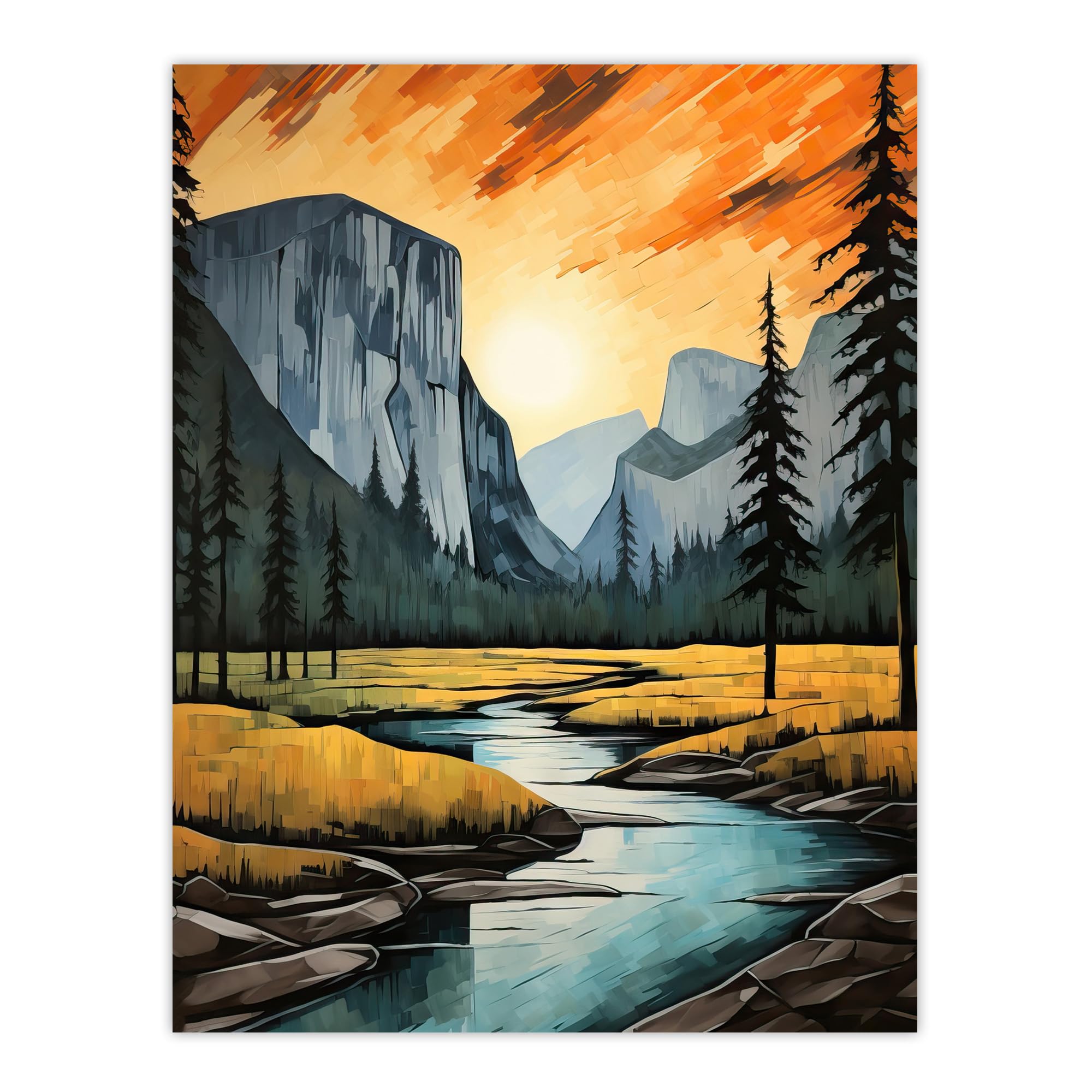 Artery8 Yosemite National Park Vibrant Artwork Sunset Over El Capitan Large Wall Art Poster Print Thick Paper 18X24 Inch