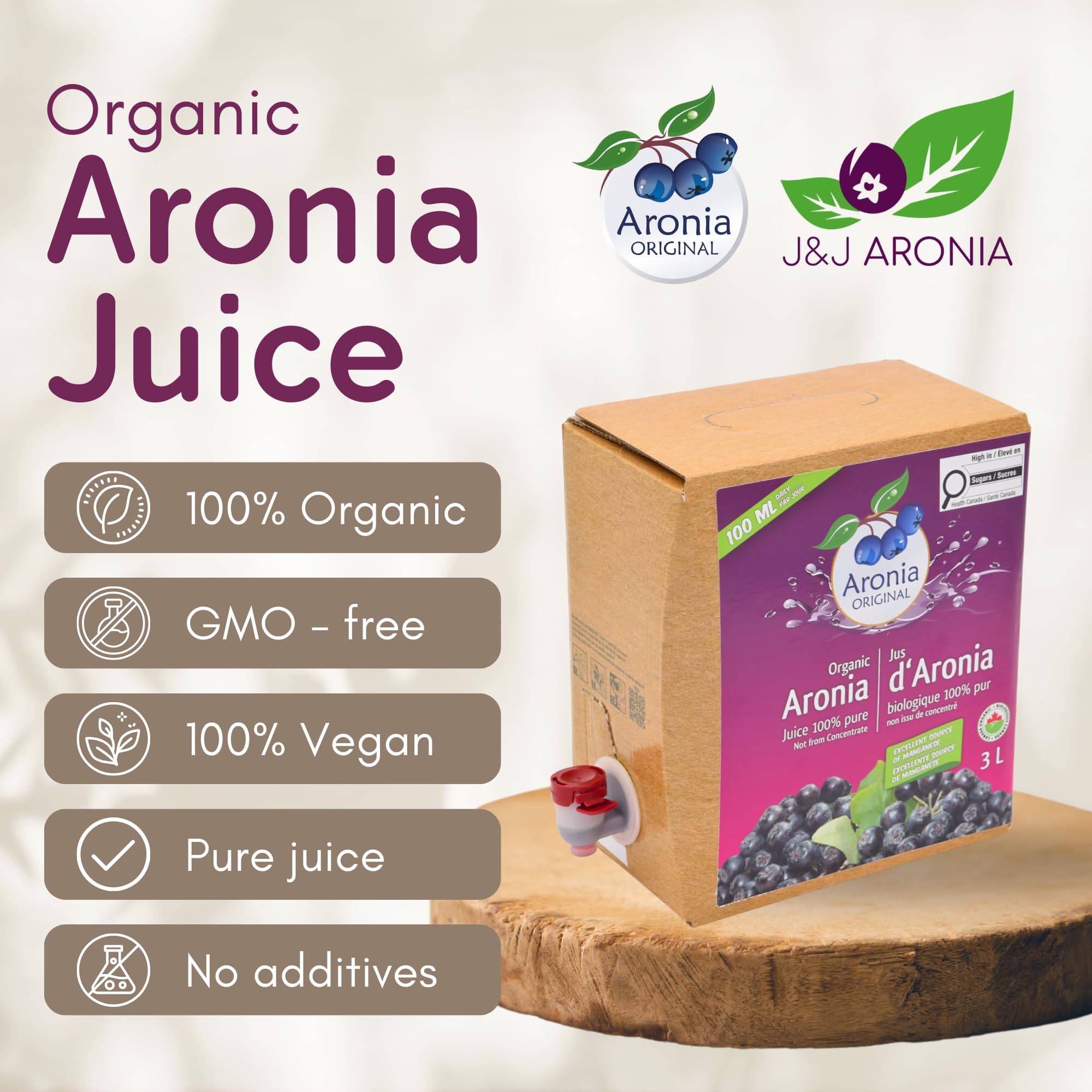 Aronia ORIGINAL Organic Aronia Berry Juice 3 Litre / 101.4 Fl Oz