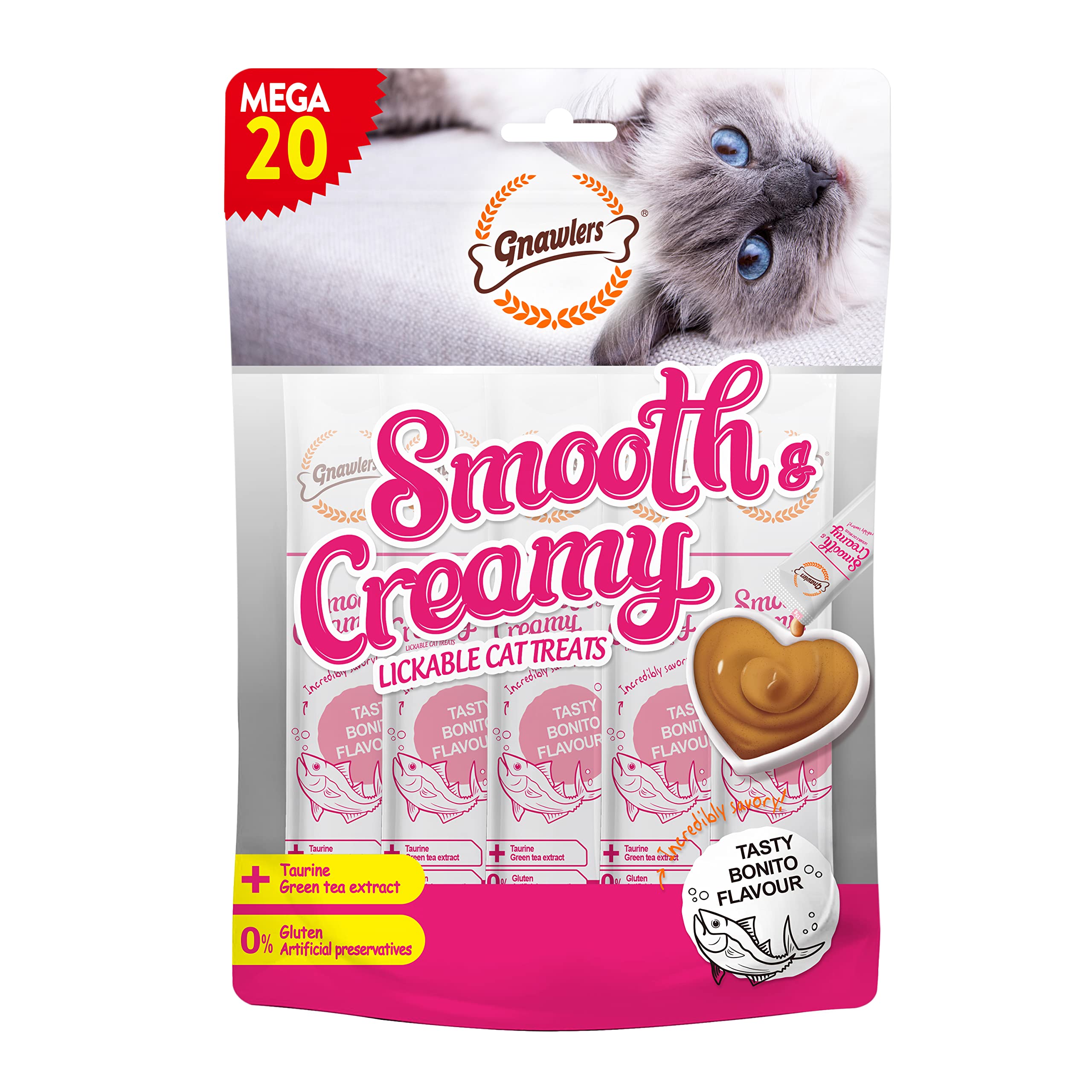 Gnawlers Lickable Wet Creamy Cat Treats with Tasty Banito Flavour for Adult & Senior Cats, Healthy Cat Treat (Pack of 1x300g). Newly launched Exclusively Sold by DogsNCats