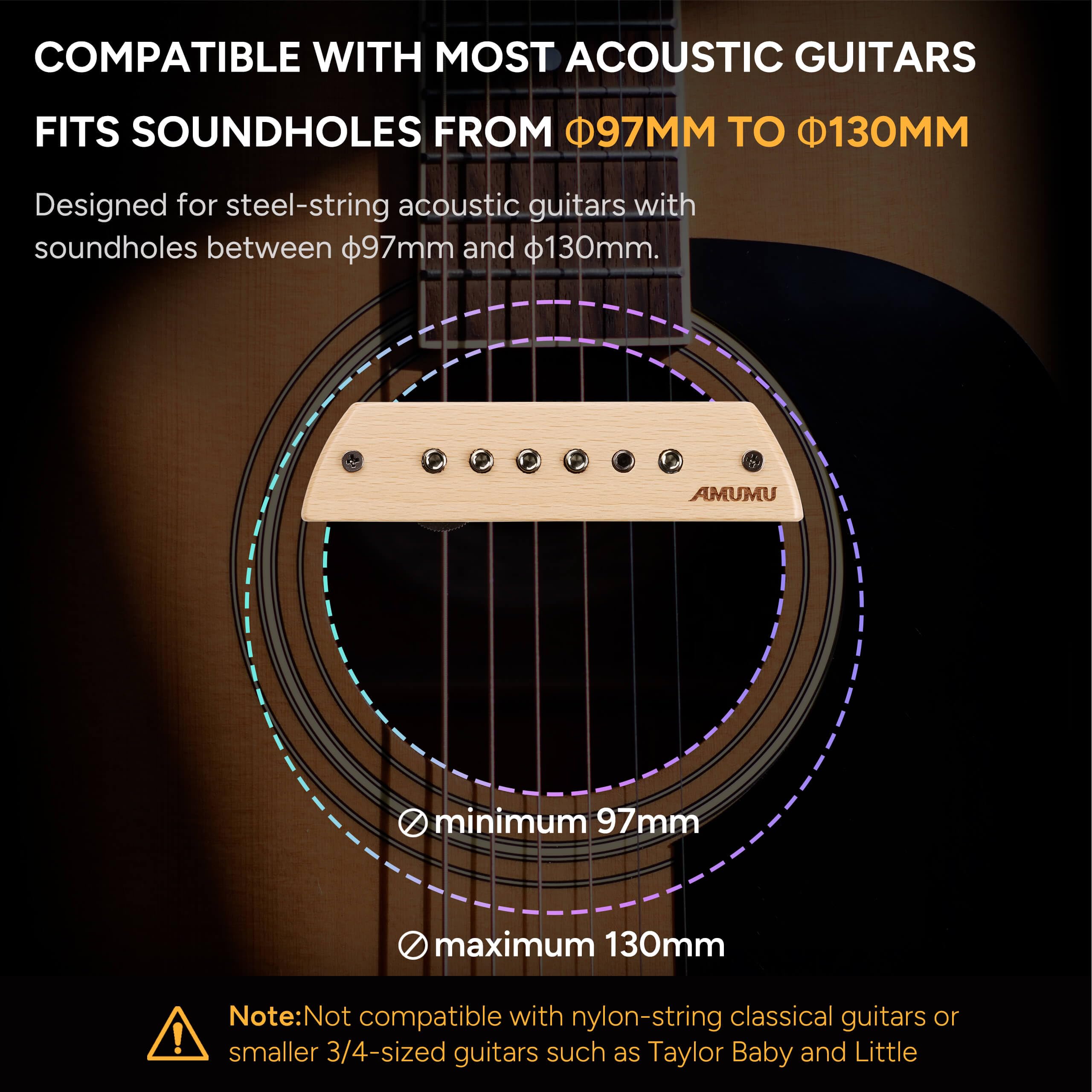 AMUMU SP60BCF Magnetischer passiver Schallloch-Humbucker-Tonabnehmer für Akustikgitarren