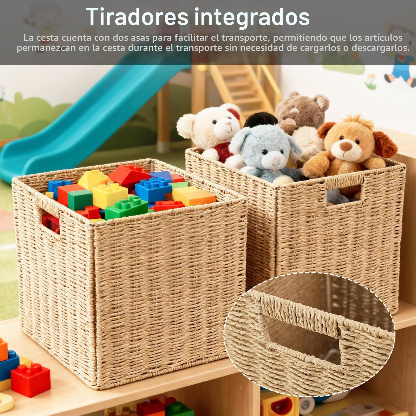Cestas De Almacenaje, 2 Piezas Cesta De Cocina Tejida Con Asas Organizador Plegable De Algas Marinas Cestas Multifuncionales Para Cocina Baño Y Dormitorio - 28 * 28 * 28cm
