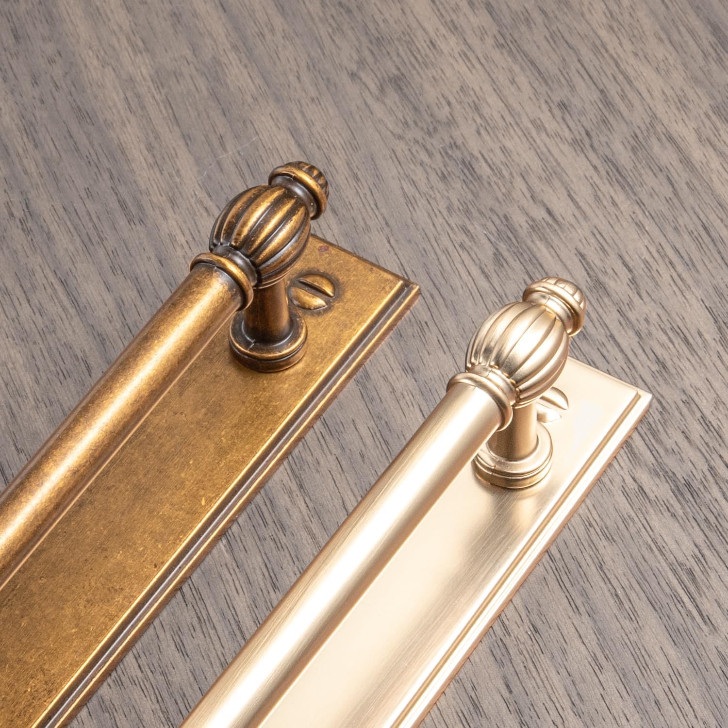 Goo-Ki 7.56" c-c Antique Brass Cabinet Pulls with Back/Base Plate Zinc Alloy Kitchen Hardware - 2 Pack Vintage Brass Bar Drawer Pulls Cabinet Handles with Spacer