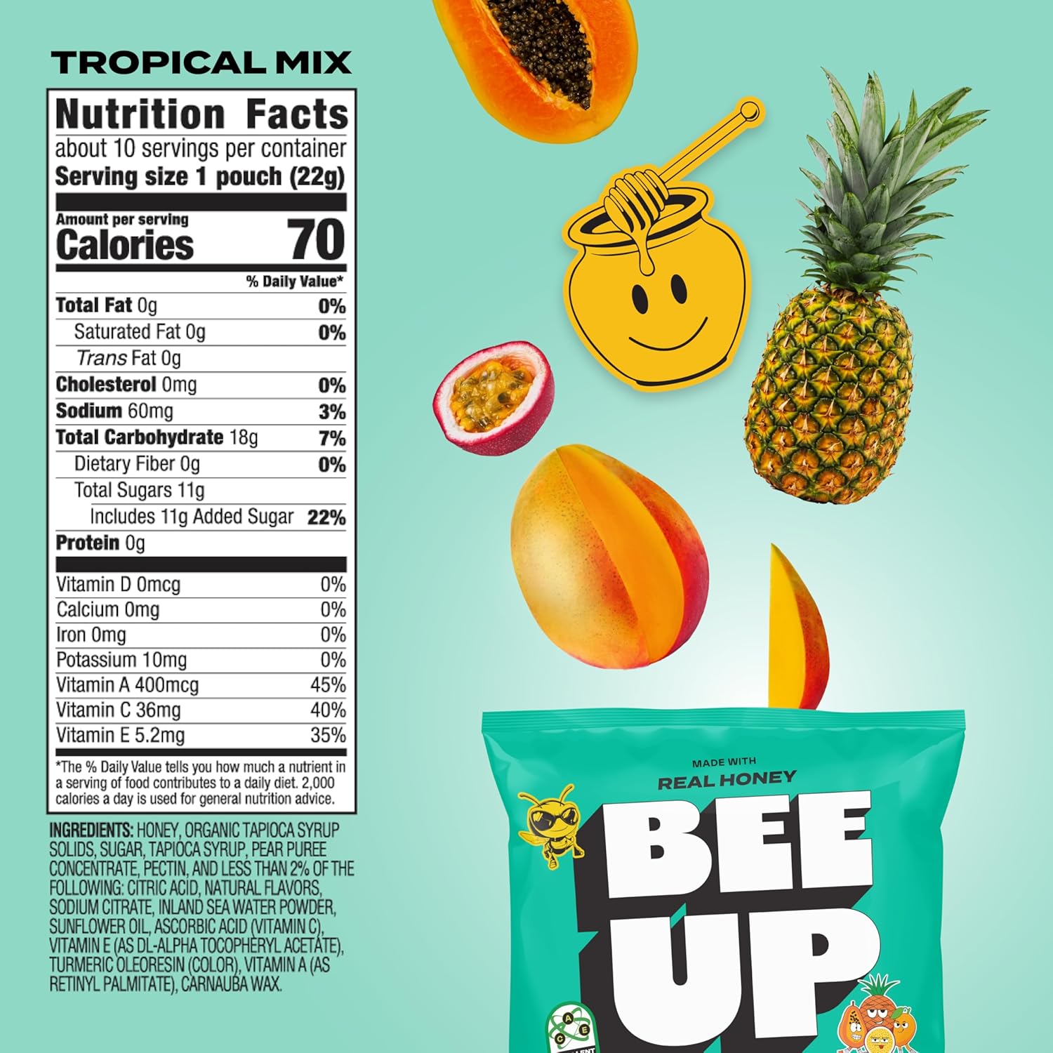 BEEUP Honey Fruit Snacks Variety Pack – With a Teaspoon of Honey in Every Pouch – Dye Free, No Corn Syrup – Individually Wrapped Fruit Snacks for School, Sports, Soccer (Pack of 50)
