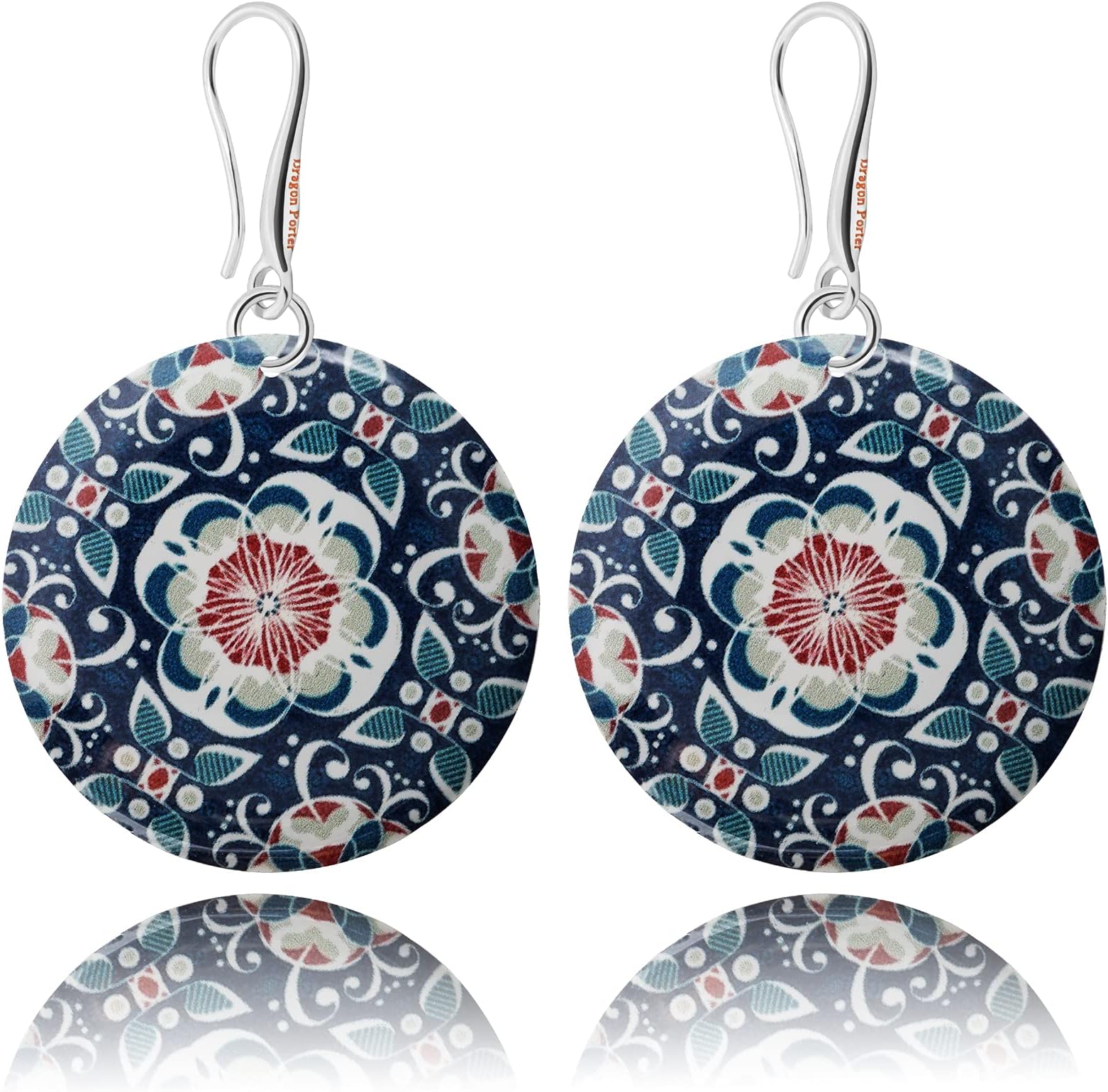 Dragon PorterModern Round Dangle Earrings for Women, Everyday Casual Jewellery (Style 18 - Navy Blue)