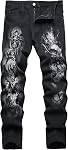 DANT BULUN Men's Fashion Casual Printed Jeans Stretch Skinny Denim Jogger Pants