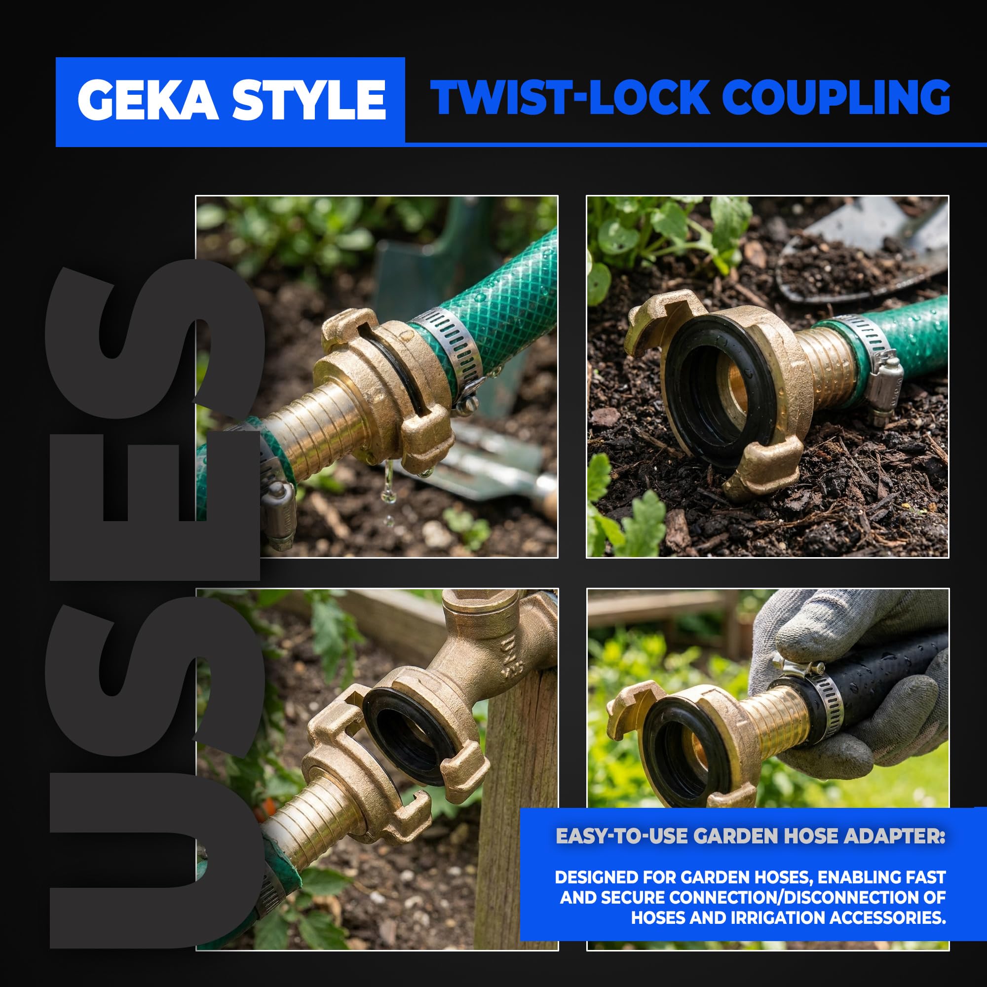 Raccordo Rapido Sistema Geka Ottone DOJA Barcelona - Pack 2-1" - Connettore per Tubo Giardino, Chiusura Sicura, Resistente, Compatibile Sistema GEKA, Adattatore Flusso Acqua, Ideale Irrigazione