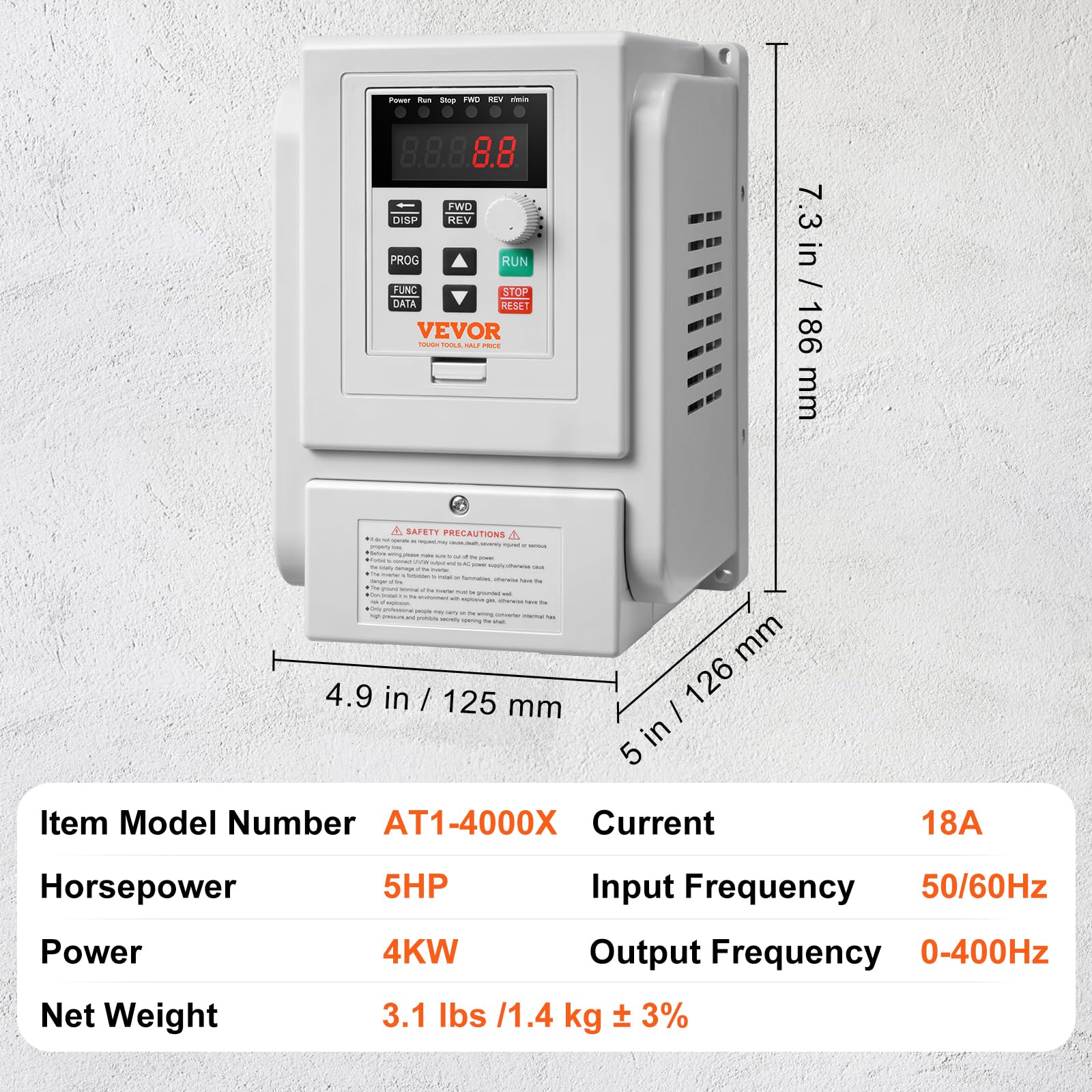 VEVOR Inverter Azionamento a Frequenza Variabile 4kW 5CV 18A 0-400Hz VFD Ingresso Monofase Uscita Trifase