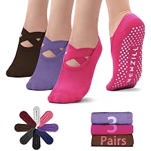 NEWZILL Non Slip Yoga Socks for Women, Grips Socks with Cushion for Pilates Barre Ballet Dance Hospital (3 Pairs)