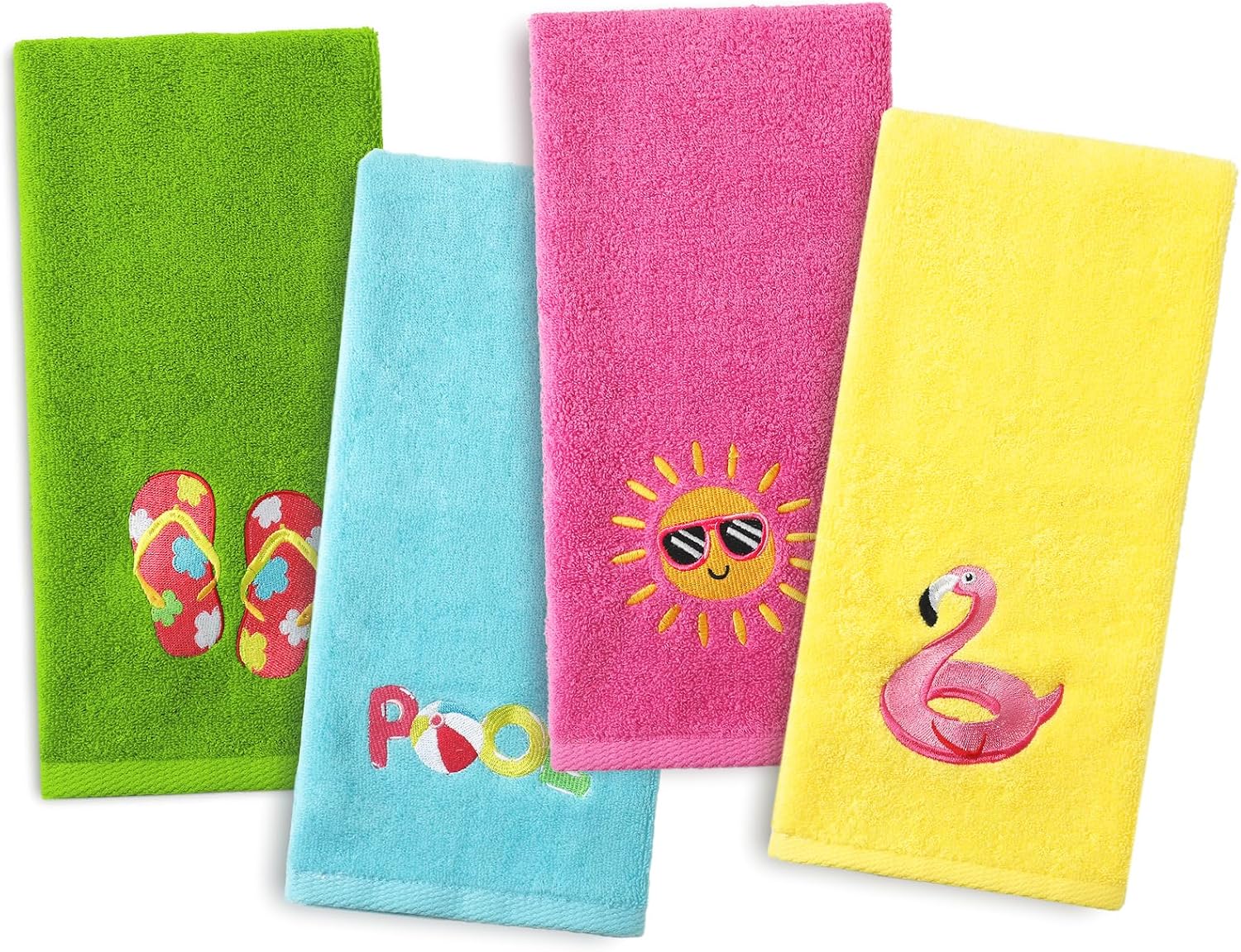 JarThenaAMCS 4Pcs Summer Beach Pool Hand Towels Cotton Embroidered Bathroom Towel Swimming Pool Slipper Sun Flamingo Decorative Dish Towel for Home Bathroom Kitchen Decor, 13.8 x 29.5 Inch