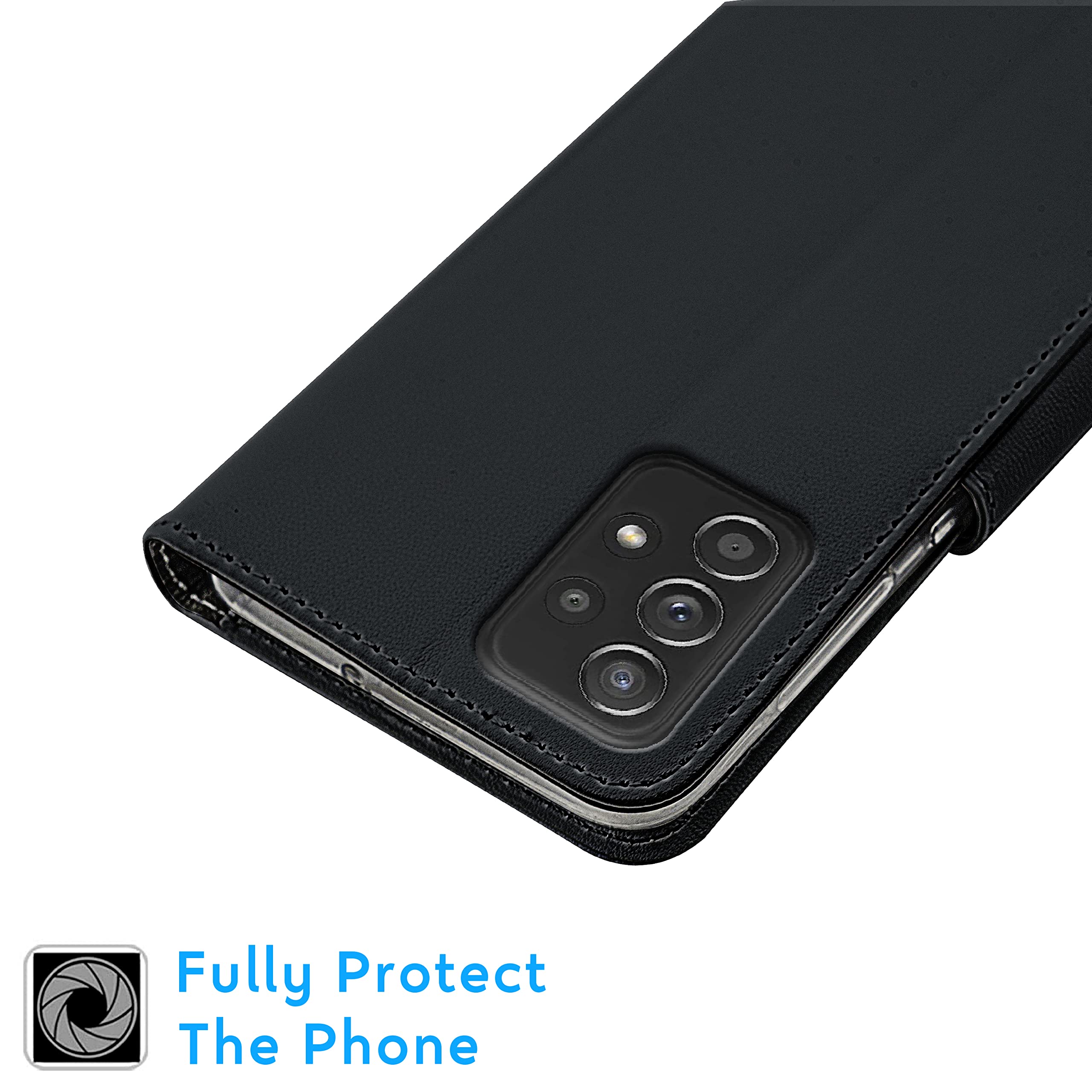 N NEWTOP Cover Compatibile con Samsung Galaxy A52 4G - 5G, HQ Lateral Custodia Libro Flip Chiusura Magnetica Portafoglio Simil Pelle Stand (Nero)