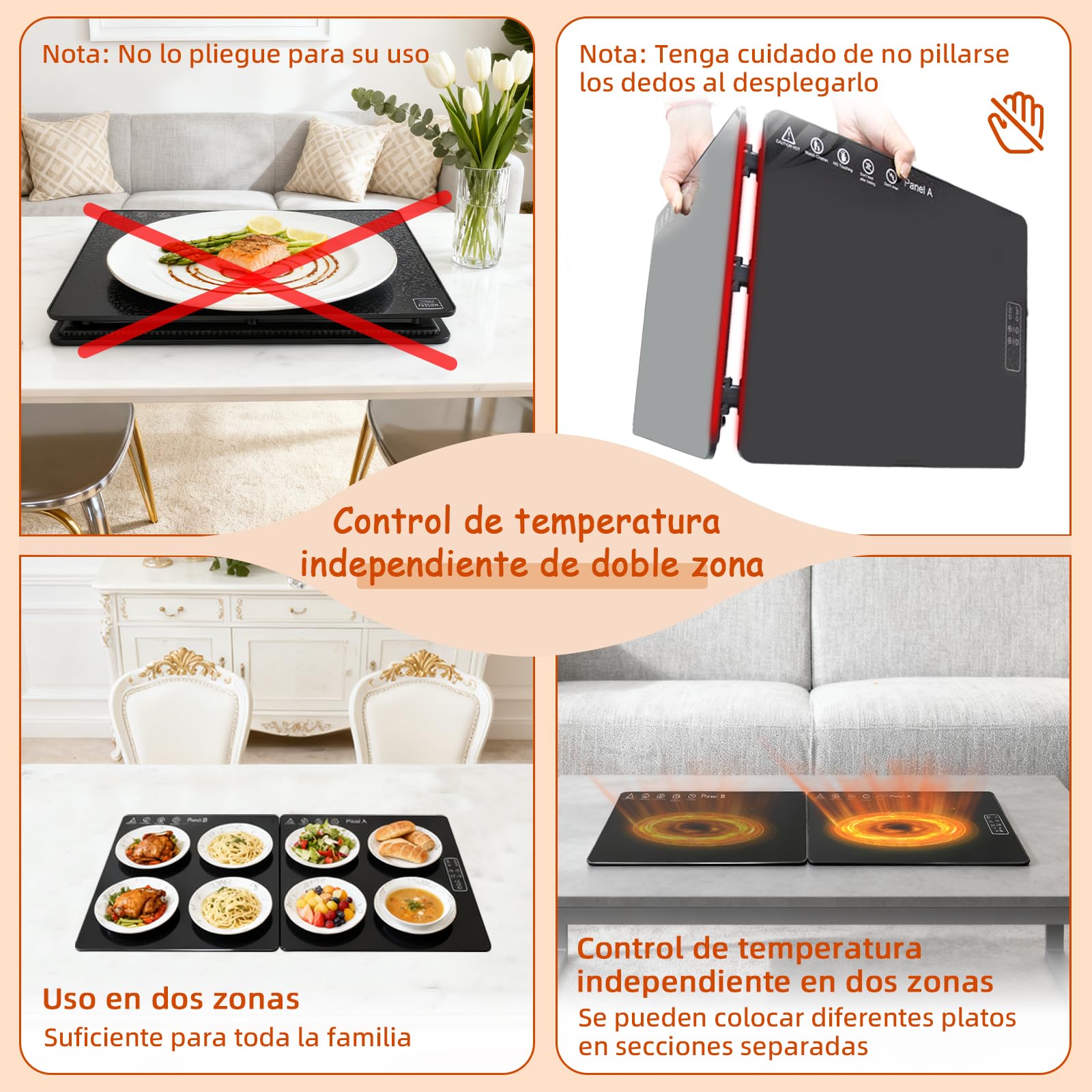 Bandeja Calefactora Eléctrica para Alimentos,con Control de Temperatura Ajustable y Diseño Plegable,Almohadilla Térmica Multiusos para Mantener la Comida Caliente o Descongelar en Casa
