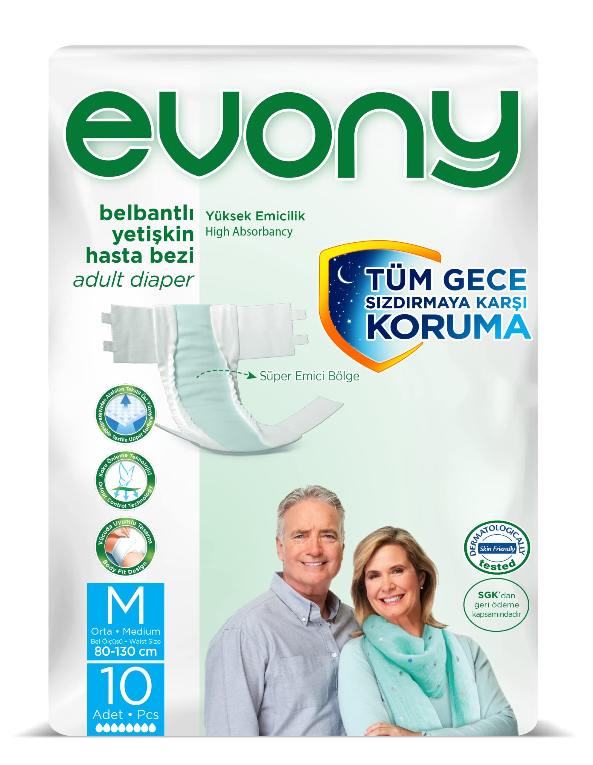 Evony Yetişkin Hasta Bezi Belbantlı Medium Standart 10 Adet (6 paketi)