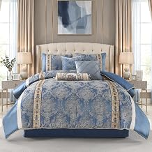 Queen Comforter Set Royal Blue, Luxury 7-Piece Jacquard Bedding