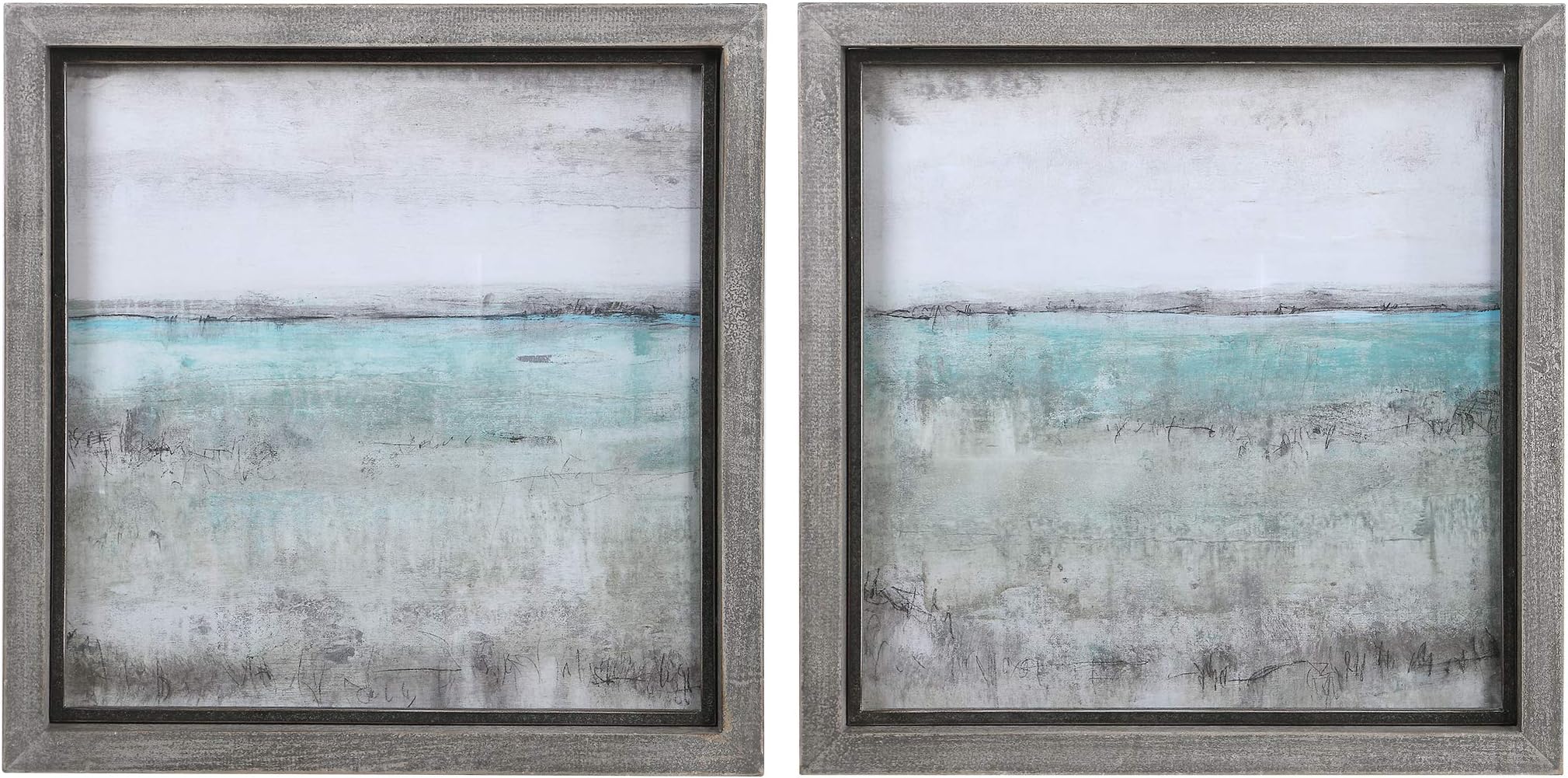 Uttermost Aqua Horizon Framed Print (Set of 2), Multicolor, 27" W x 2" D x 27" H (51114)