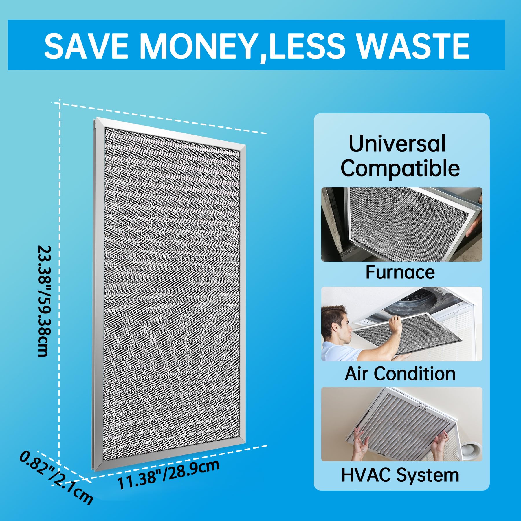 UBeesize Filtro de aire electrostático de 12 x 24 x 1 pulgadas, filtro de aire HVAC, MERV 8, reutilizable, lavable, dura toda una vida, filtro de aire permanente, respira más fresco, hogar y oficina