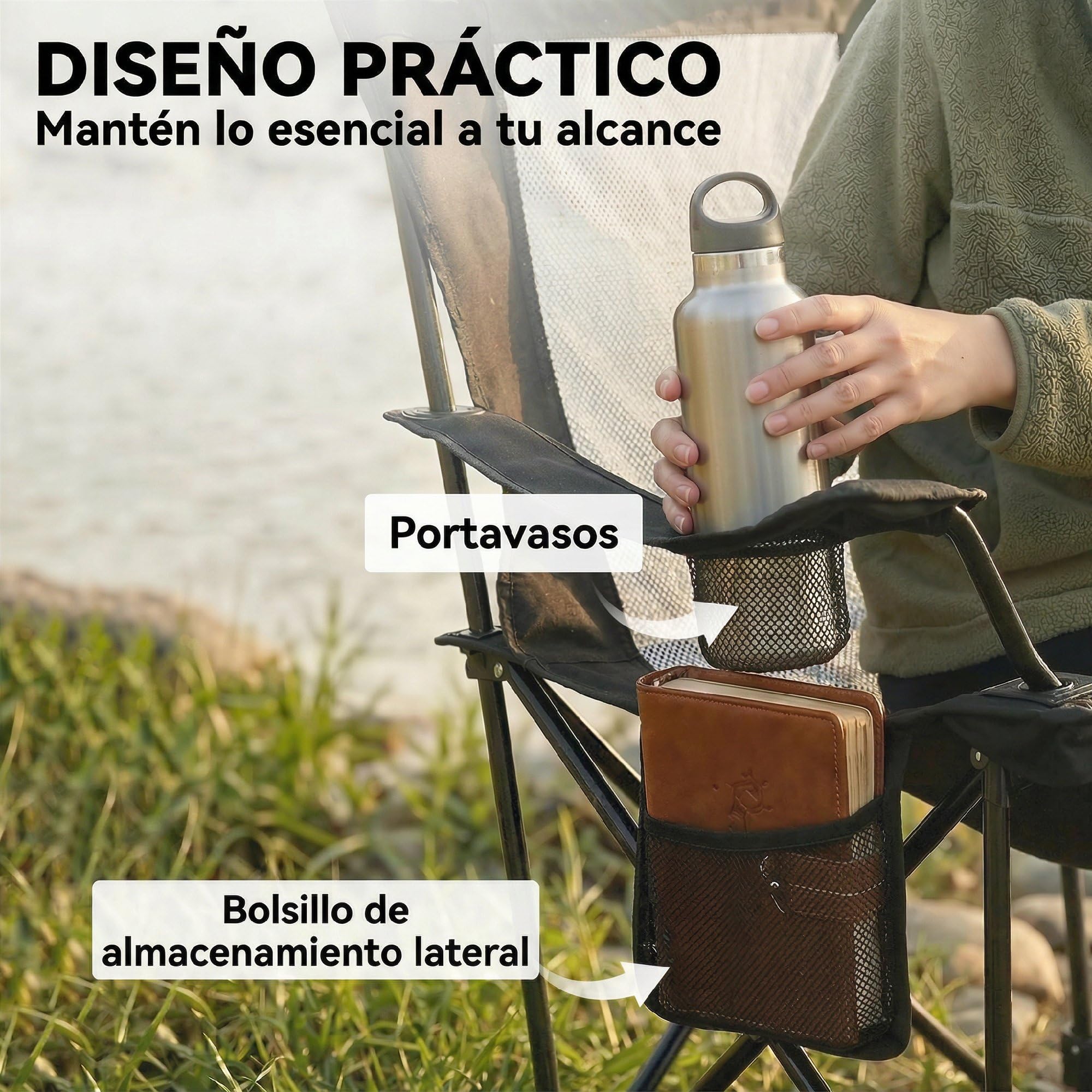 Outsunny Conjunto de 2 Sillas Plegables Camping Tumbonas Camping Portátiles con Respaldo Ajustable 4 Niveles Reposapiés Desmontable Reposacabezas Portavasos Bolsillo Lateral Bolsa Carga 120 kg Negro