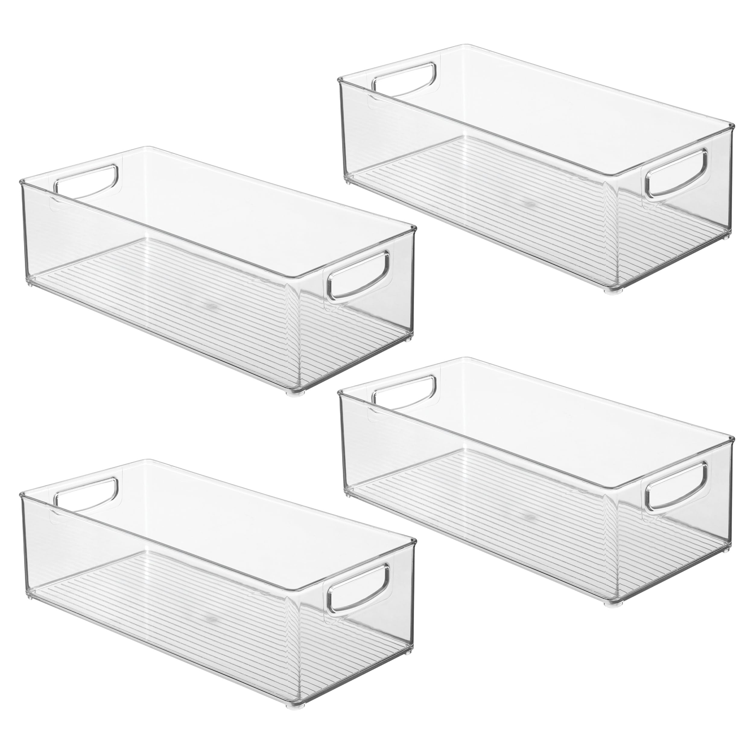 InterDesign iDesign stapelbarer Speisekammer-Mülleimer aus Kunststoff – Organizer mit Griffen für Schränke oder Kühlschrank – 4er-Set – transparent