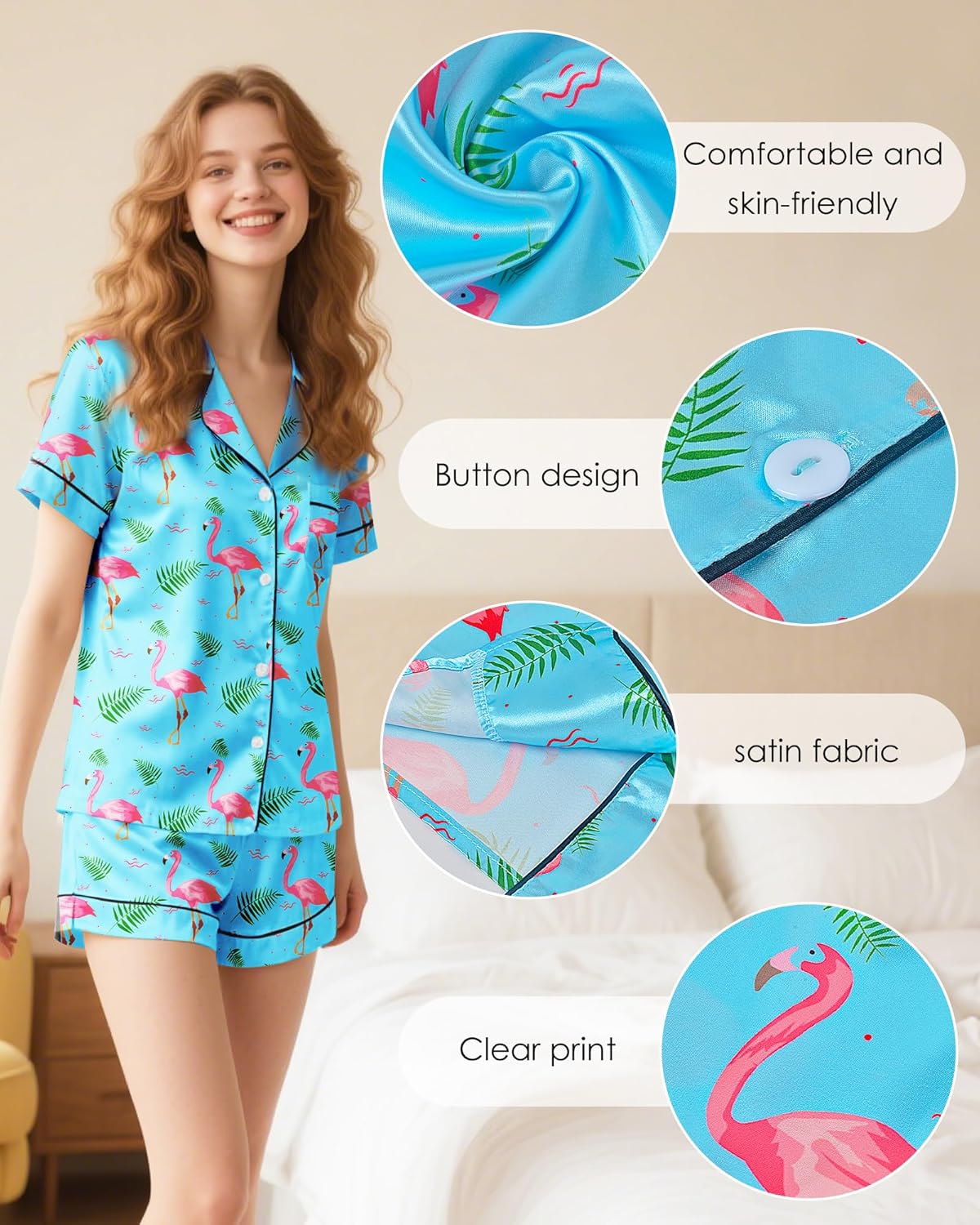 Silky Pajamas for Women Shorts Satin Pjs Button Down 2 Piece Cute Comfy Women's Sleepwear Lounge Set Summer S-XL - Image 4