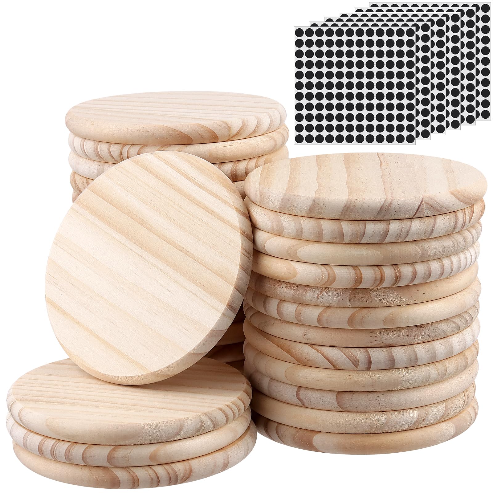 JIAYUET 30 PCS 10cm Round Wood Coasters, 4 Inch Unfinished Blank Bulk Wooden Coasters for DIY Craft Painting