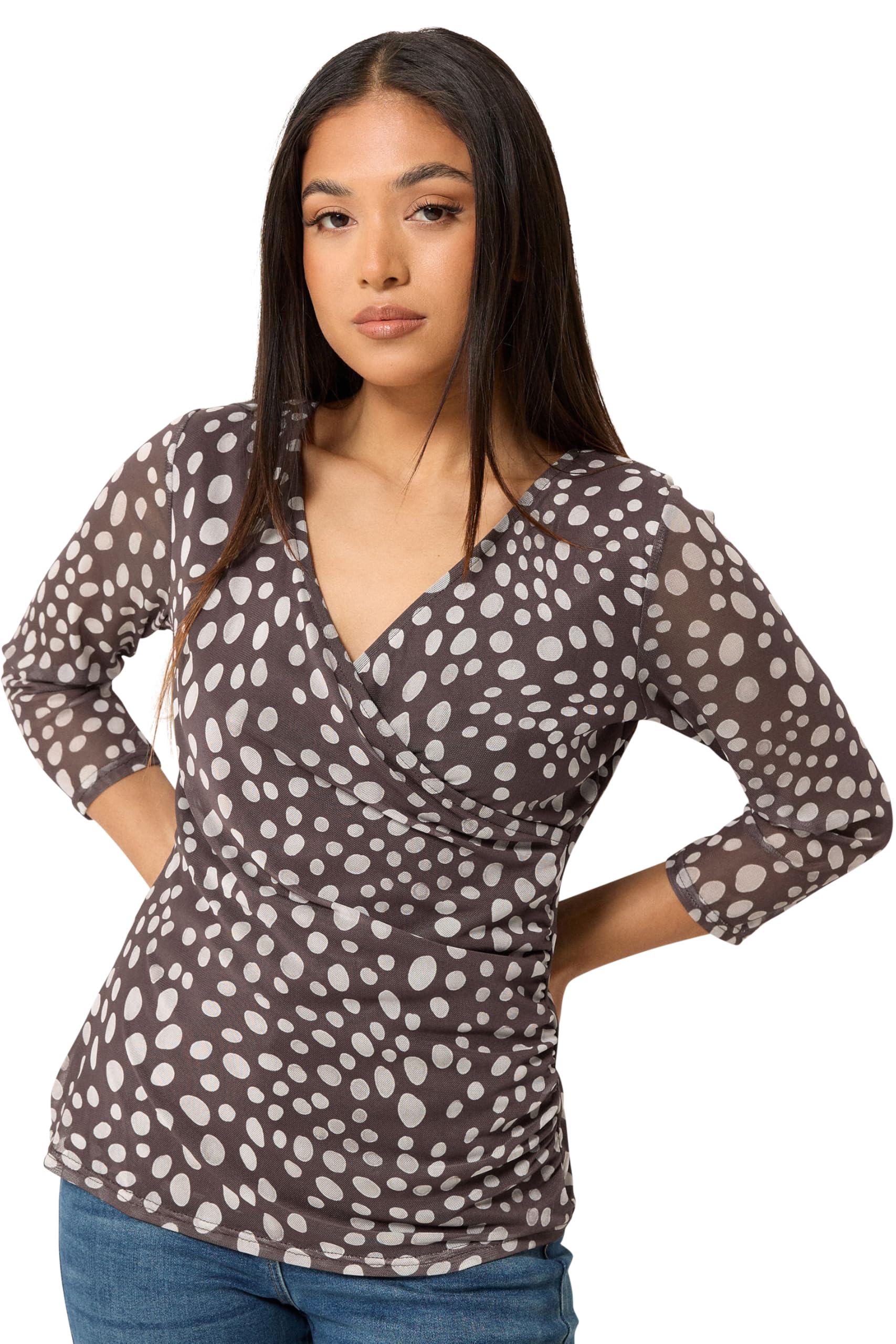 M&Co Women's Petite Wrap Top - Chocolate - Size 16