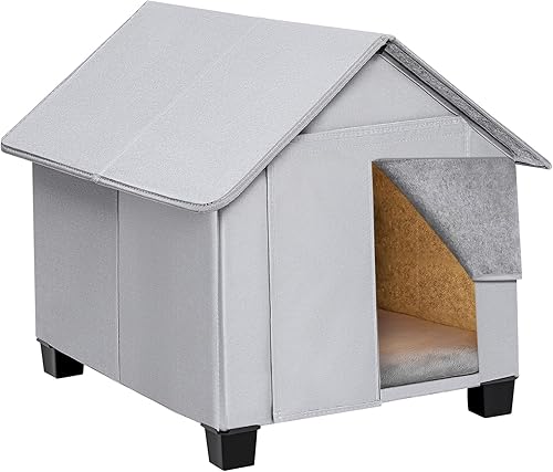 Casa para perros al aire libre, cama plegable elevada para perros con alfombrilla de felpa extraíble para perros y gatos medianos de hasta 20.8