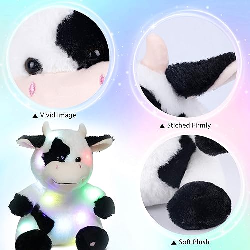 Miniatura 5 de Hopearl Diario de peluche con luces LED de vaca de peluche, con luces nocturnas que brillan en la oscuridad, festival de cumpleaños para niños y