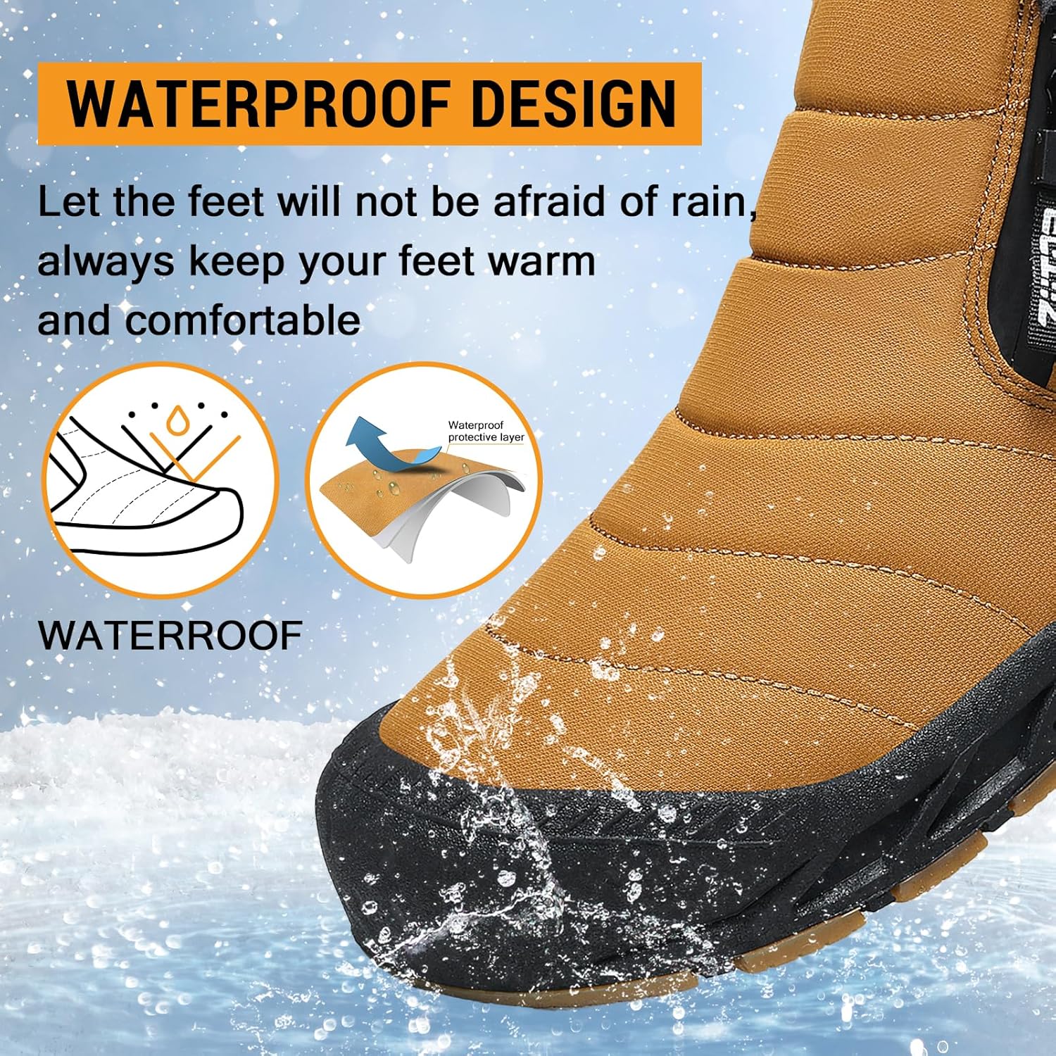 Snow Boots Mens Waterproof Winter Boots Fur Lined Warm Ankle Boots Zipper Closure Slip on Outdoor Boot Comfortable Walking Shoes - Image 2