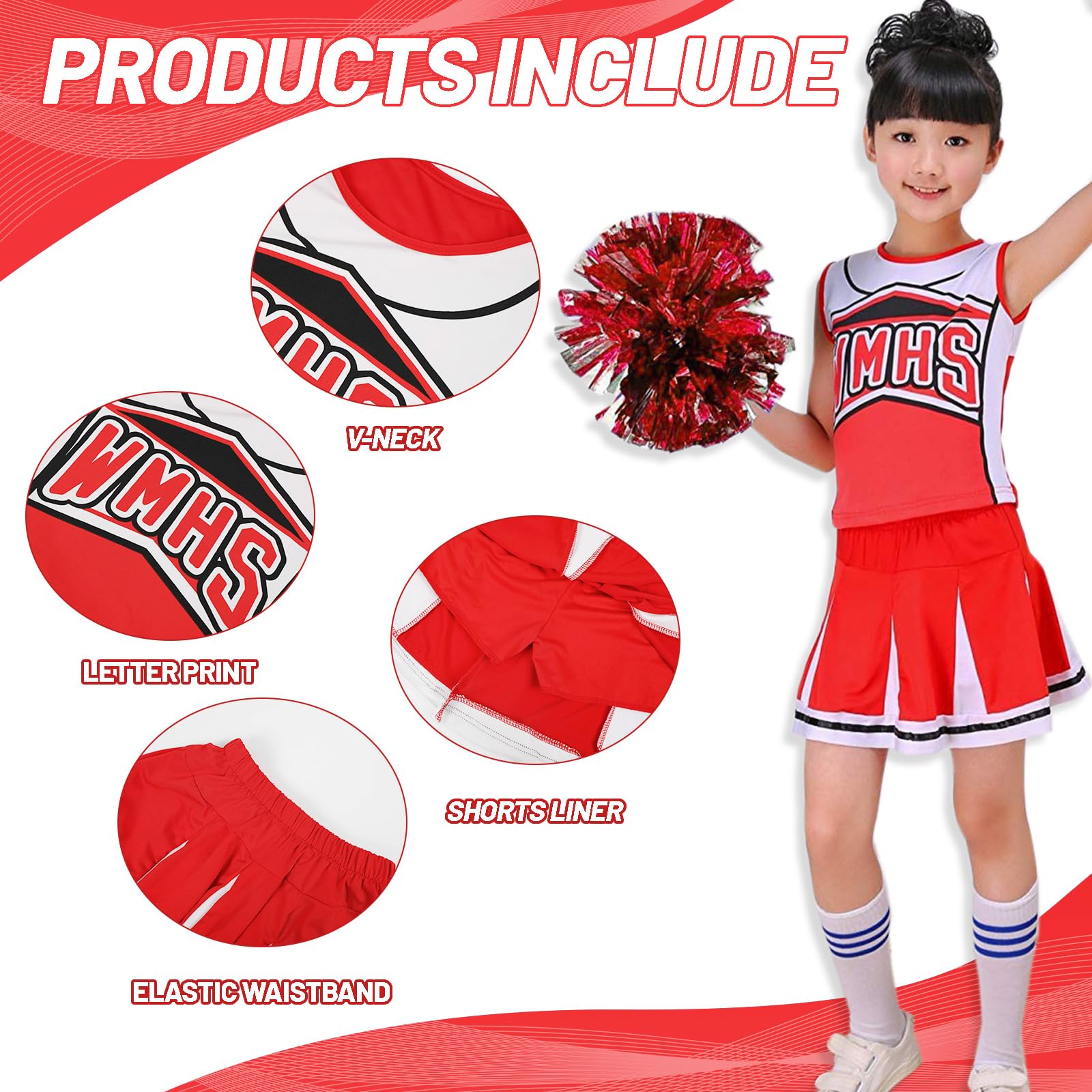 TiaoBug Bambina Costume da Cheer-Leader Manica Lunga Vestito Cheerleading con Pompon Uniforme da Cheer-Leader Ginnastica Leotards con Strass Lucidi Costume Carnevale Rosa Caldo A 5-6 Anni