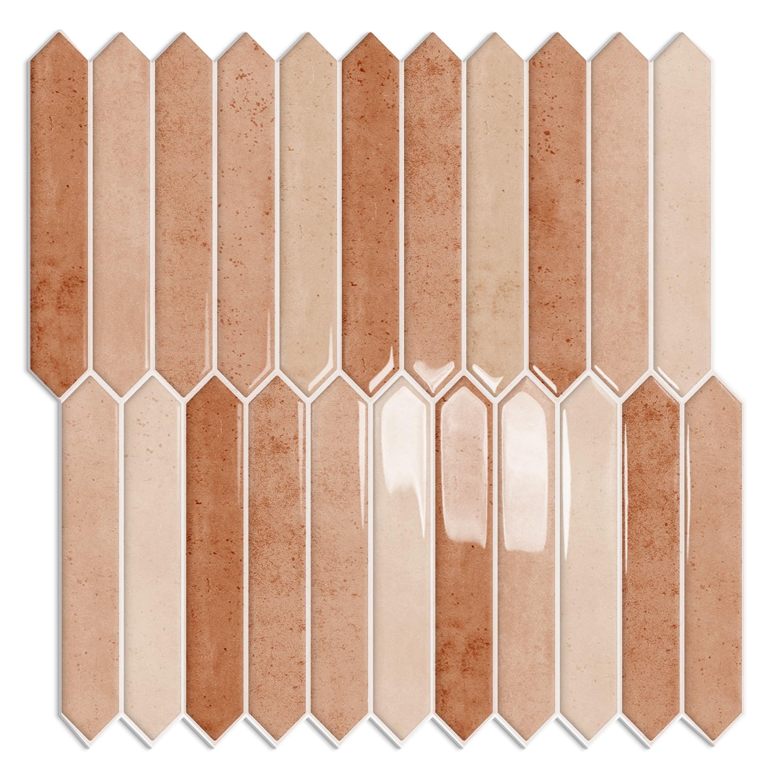 10 Sheet Long Hexagon Peel and Stick Backsplash Tile, 12"x12" 3D Adhesive Glossy Marble Vinyl Stick on Wall Tiles for Bathroom, Kitchen, Living Room (Beige, 30 x 30cm 10PCS)