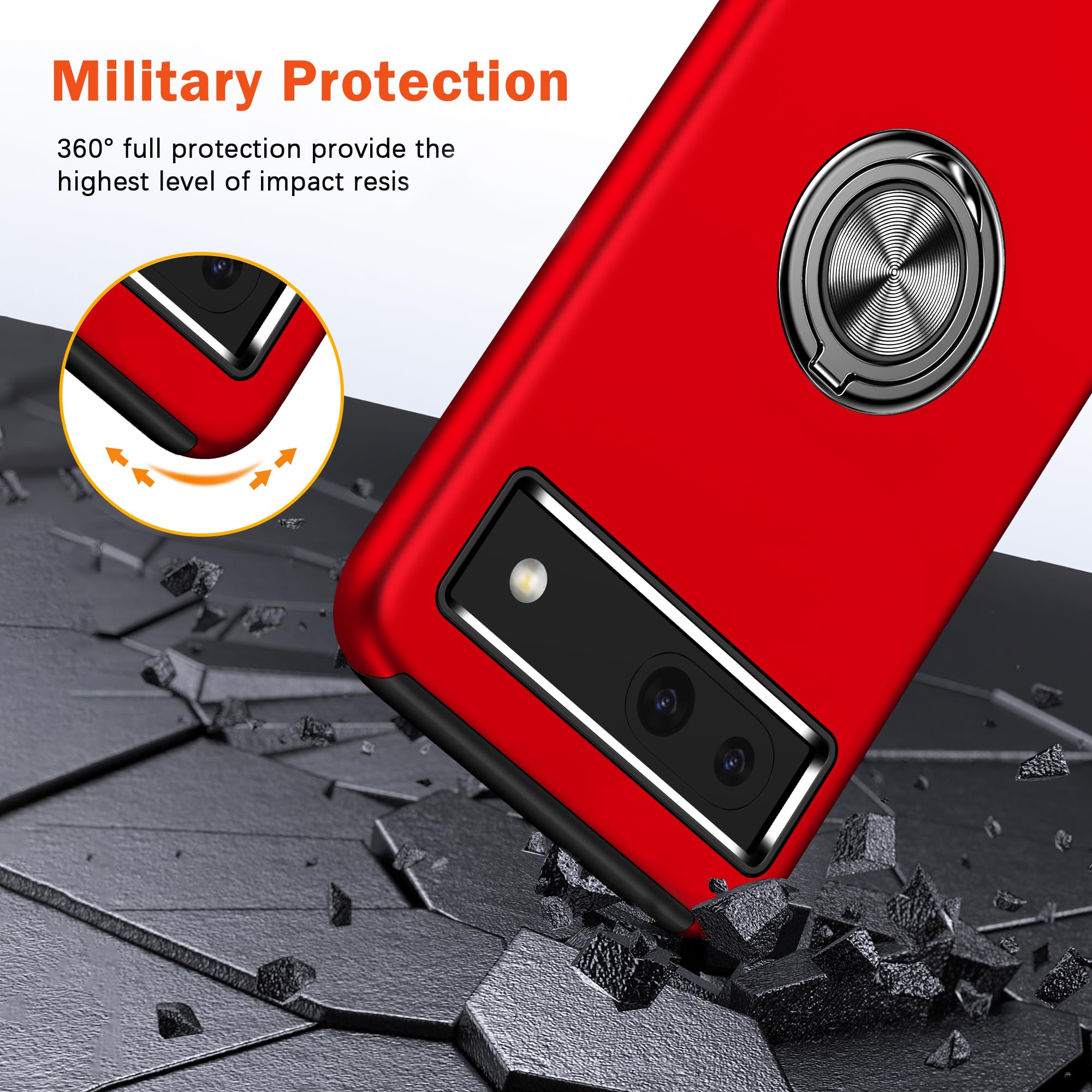 Cover Google Pixel 7A Marmo con Supporto Anello - Custodia TPU Gold
