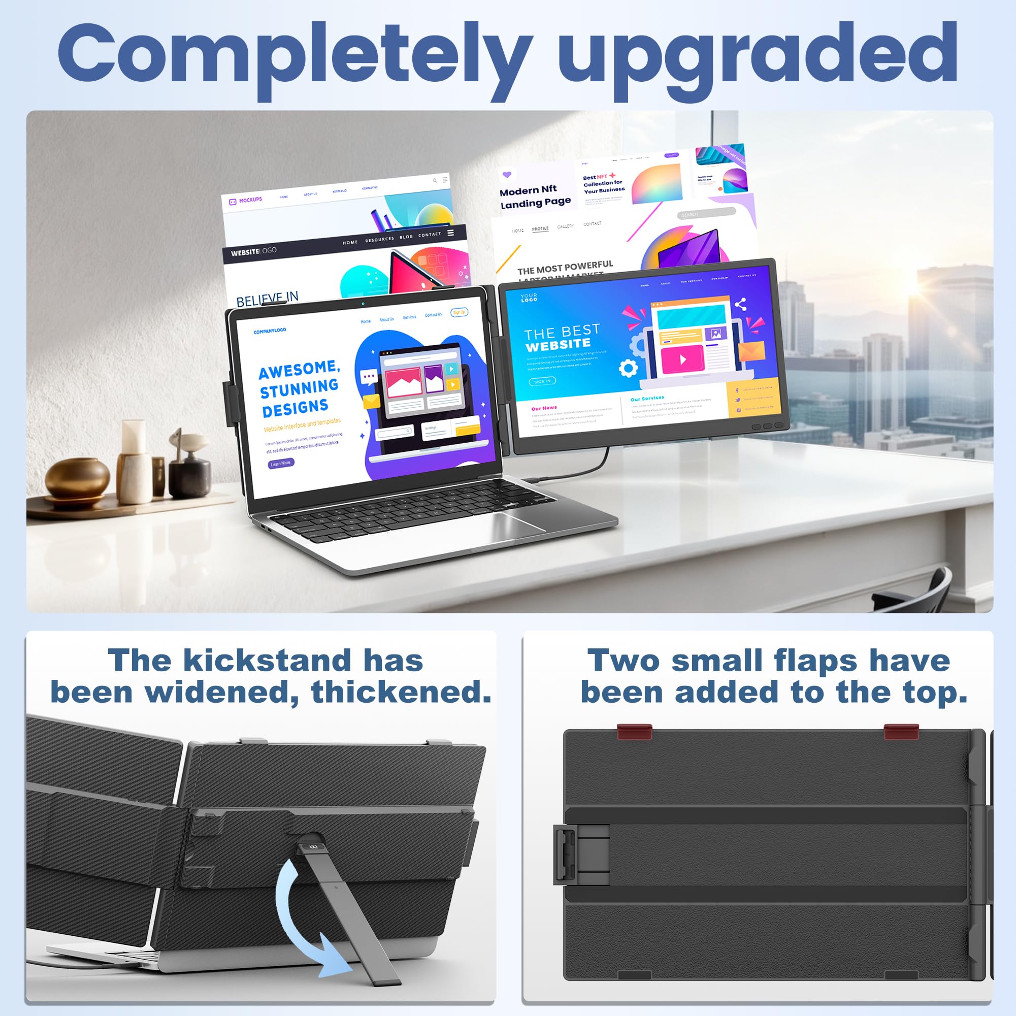 domyfan Przedłużenie ekranu laptopa 14", ultracienki FHD 1080p IPS Dual Portable Laptop Monitor Extender do laptopów 13-17", Plug & Play z HDMI/USB-A/Typ-C, kompatybilny z Windows, Mac, Android