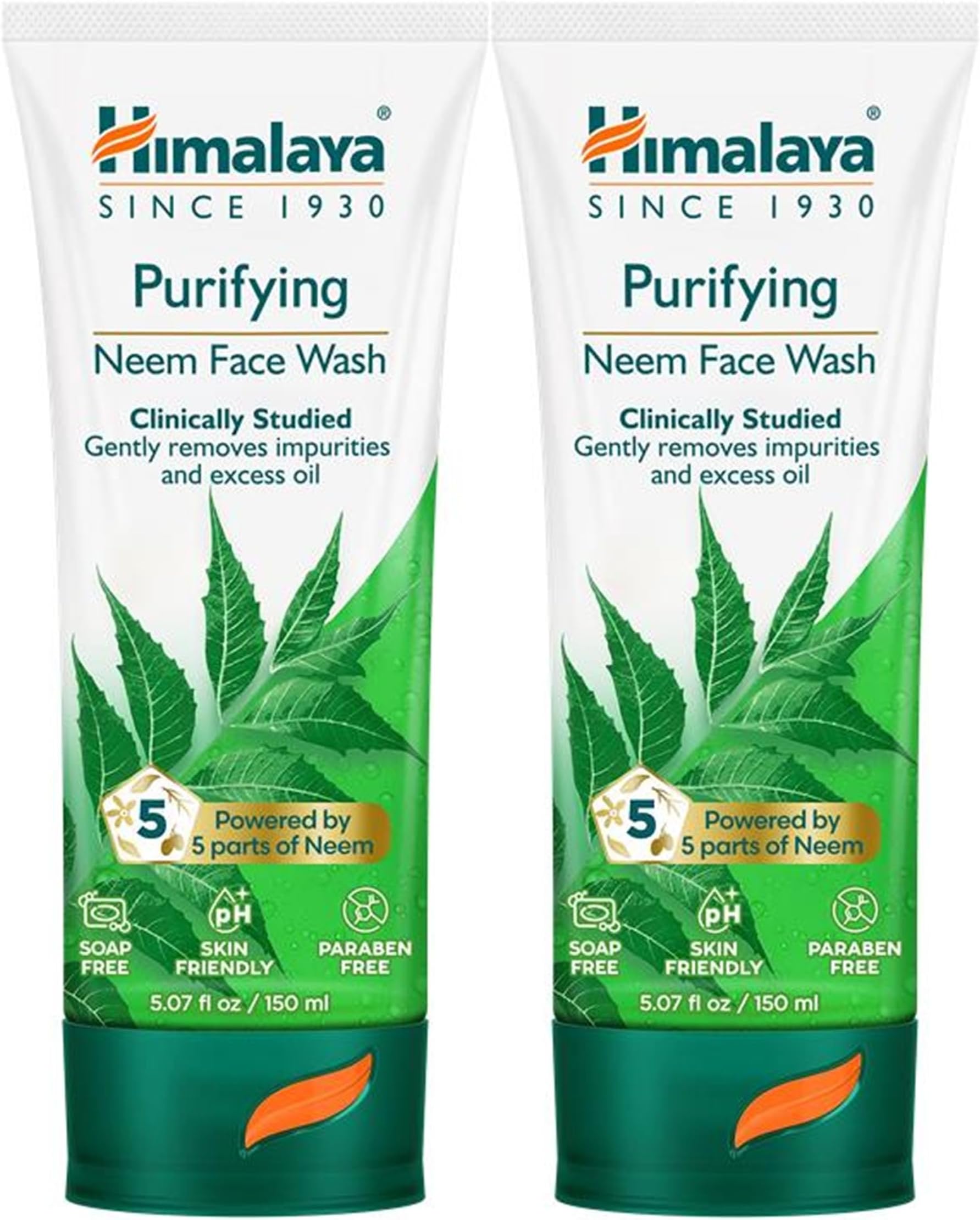 Purifying Neem Face Wash, Normal to Oily Skin with Turmeric, Vegan, Soap Free, Paraben Free, Dermatologically Tested, SLS/SLES Free, 5.07 Fl Oz., 150 mL, 2 Pack