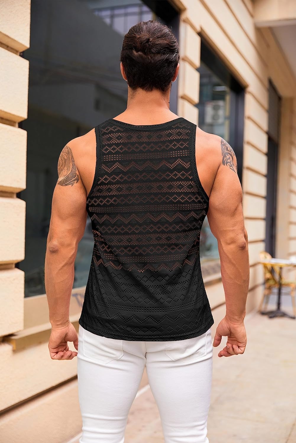 Syktkmx Mens See Through Vest Crewneck Sleeveless Tank Tops Muscle Sexy Mesh Shirts - Image 4