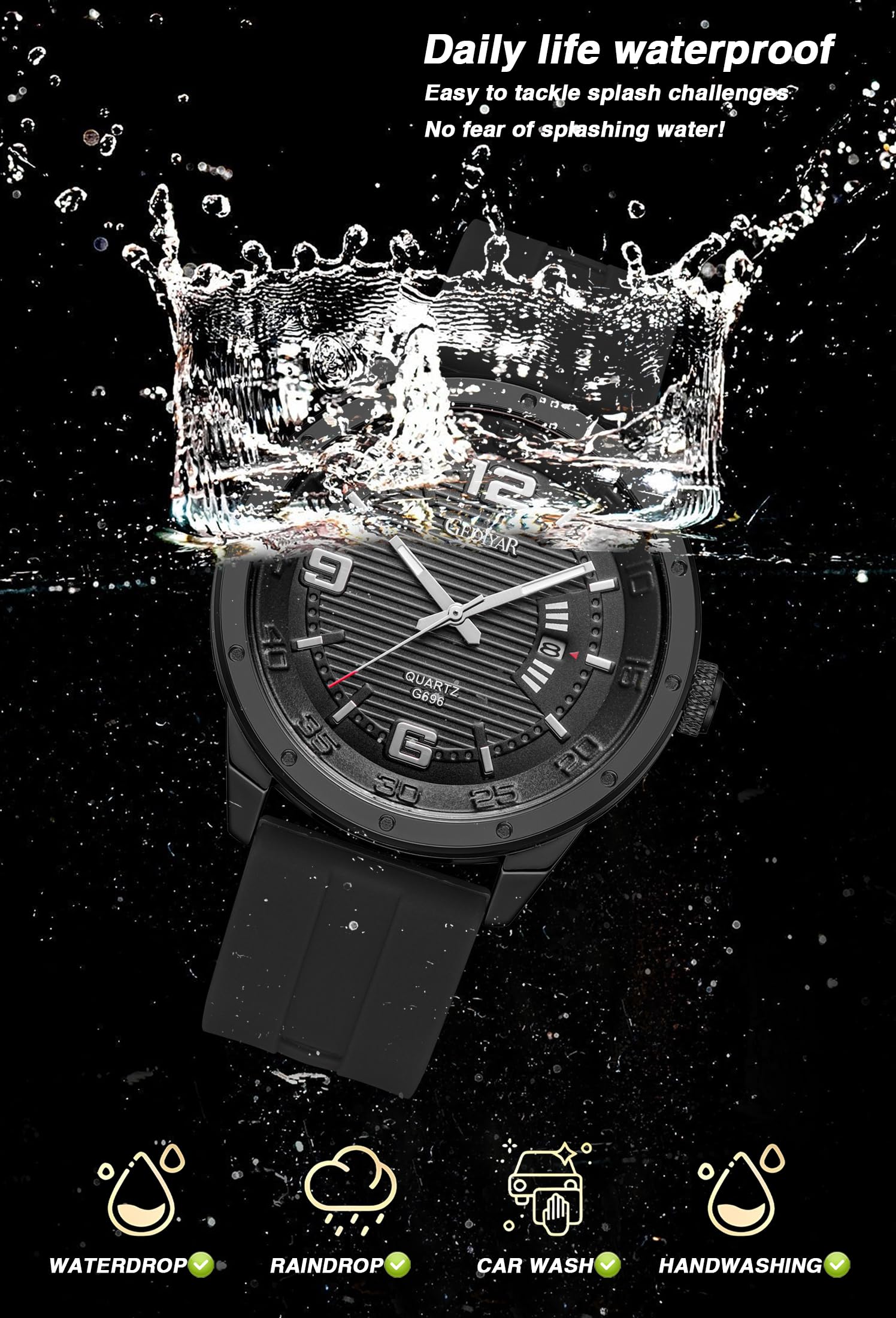 Reloj analógico de moda para hombre, reloj de cuarzo impermeable con correa de silicona, diseño único para hombre, militar, deportes, calendario, fecha, reloj de pulsera grande