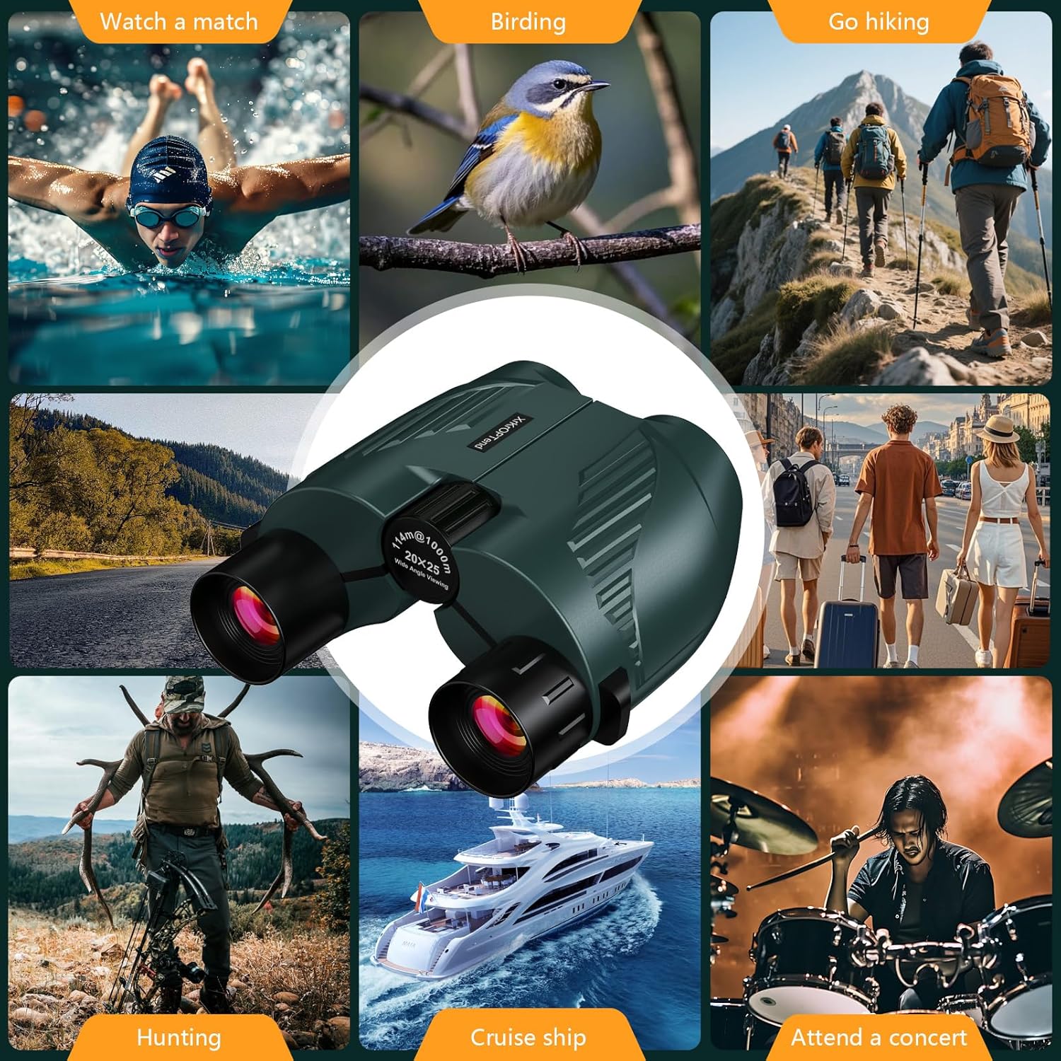 20X25 Compact High Powered Binoculars for Adults & Kids 8-12 | BAK4 FMC Lens Mini Folding Travel Binoculars | Easy Focus, Waterproof for Bird Watching, Cruise, Concert, Hiking (Green) - Image 8