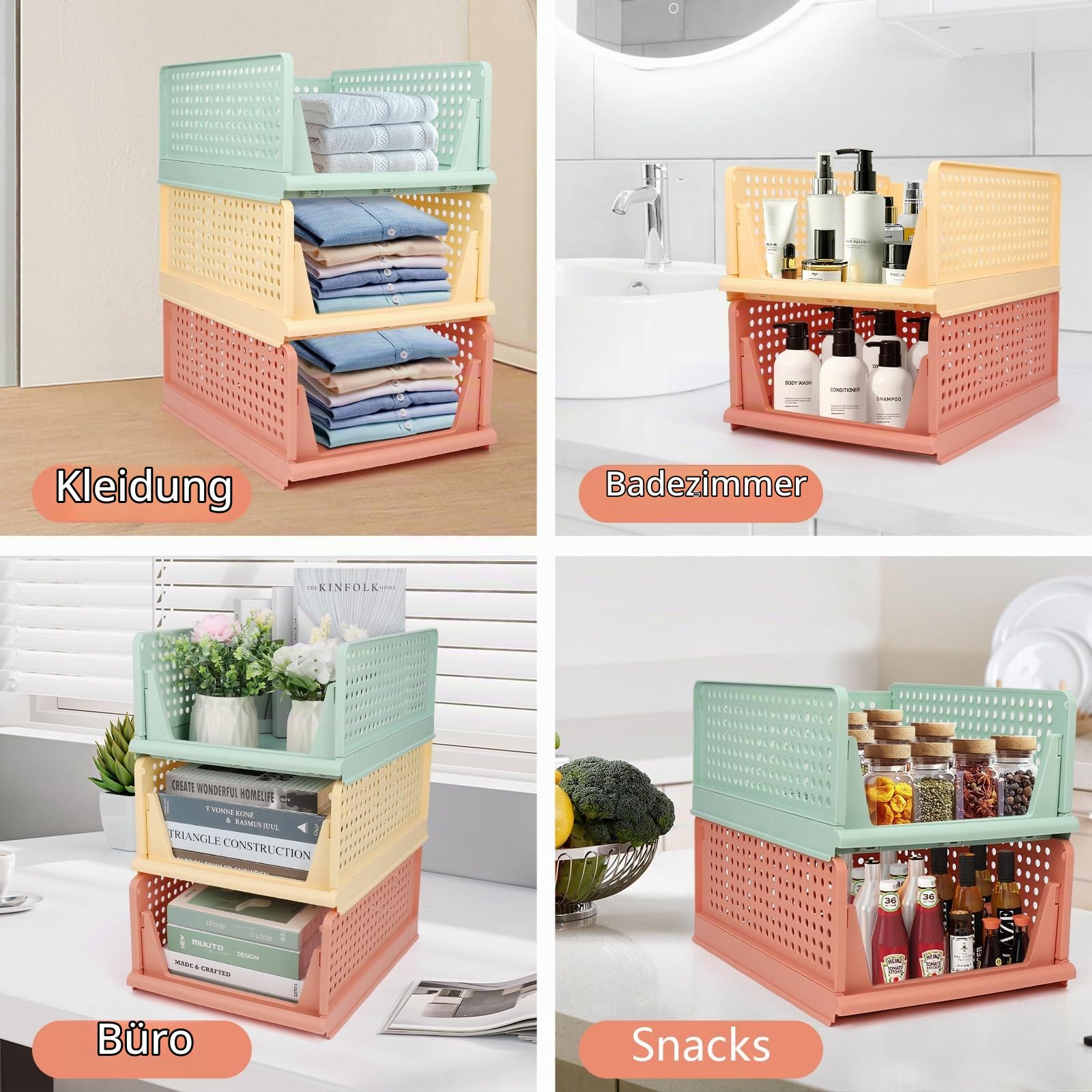 Diealles Shine Stapelbare Schubladenboxen, 8 Stück Kleiderschrank Organizer Ausziehbar, Plastik Schubladeneinsatz Kleiderschrank, Faltbare Schrank Schubladen Für Kleidung Schrank Speisekammer(Farbe)