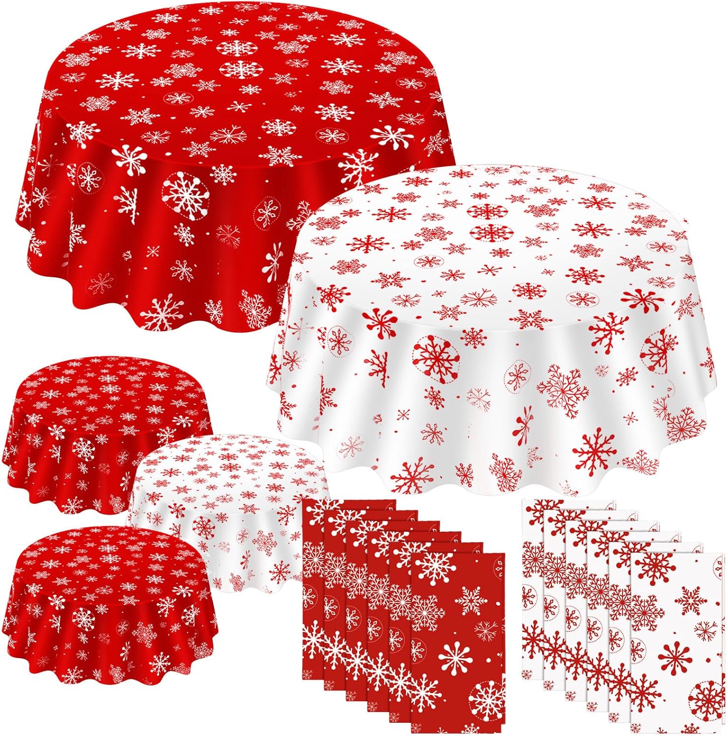 12 Pcs Christmas Snowflake Tablecloth Red and White Snowflake Winter