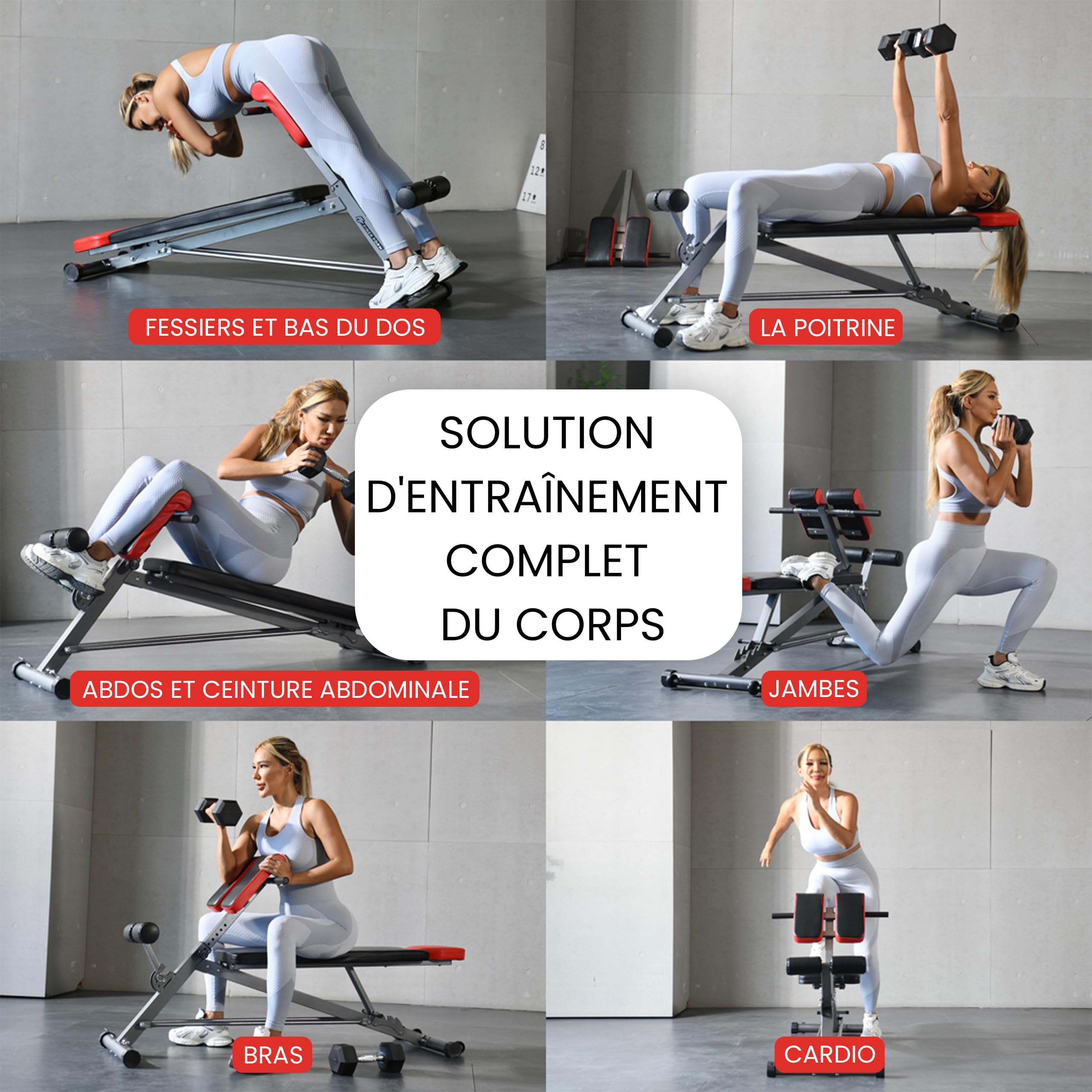 Finer Form – Banc multifonction pour entraînement complet du corps tout en un – Extension du dos – Chaise romaine, abdos réglable – Banc de musculation