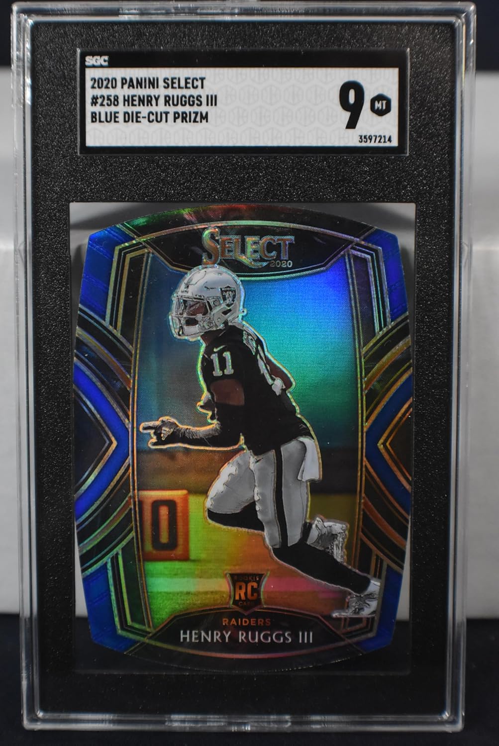 HENRY RUGGS III 2020 Panini Select Club Level #258 BLUE DIE-CUT PRIZM PARALEL Rookie Card RC Football SGC Graded Mint 9 Las Vegas Raiders