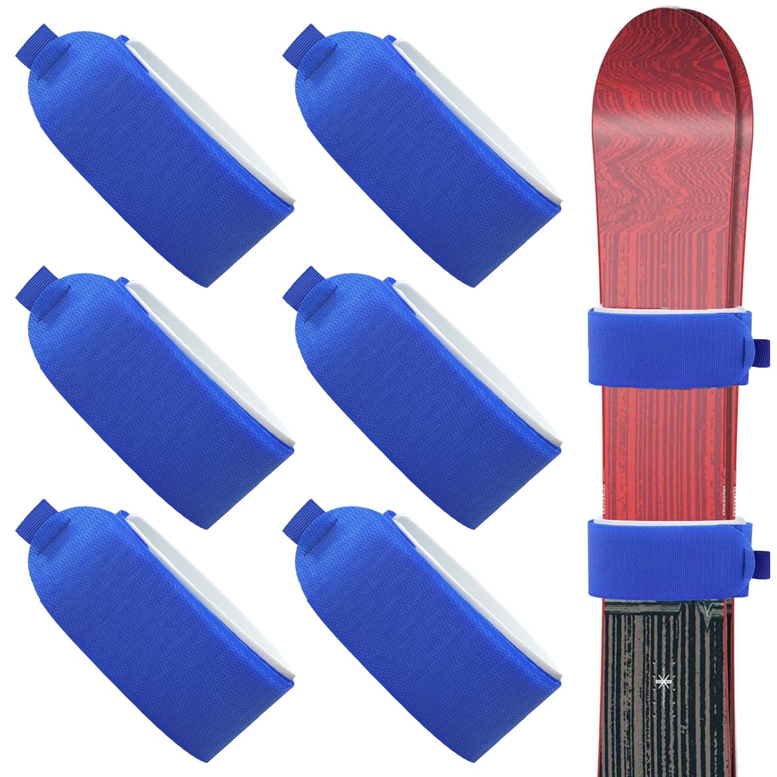 6 Pezzi Cinghie da Sci Regolabile, 48x5 cm Cinghie Fermasci, Versatile Fasce di Fissaggio per Sci con Cuscinetti Protettivi in ​​EVA per Sci, Bastoncini, Attrezzatura da Sci