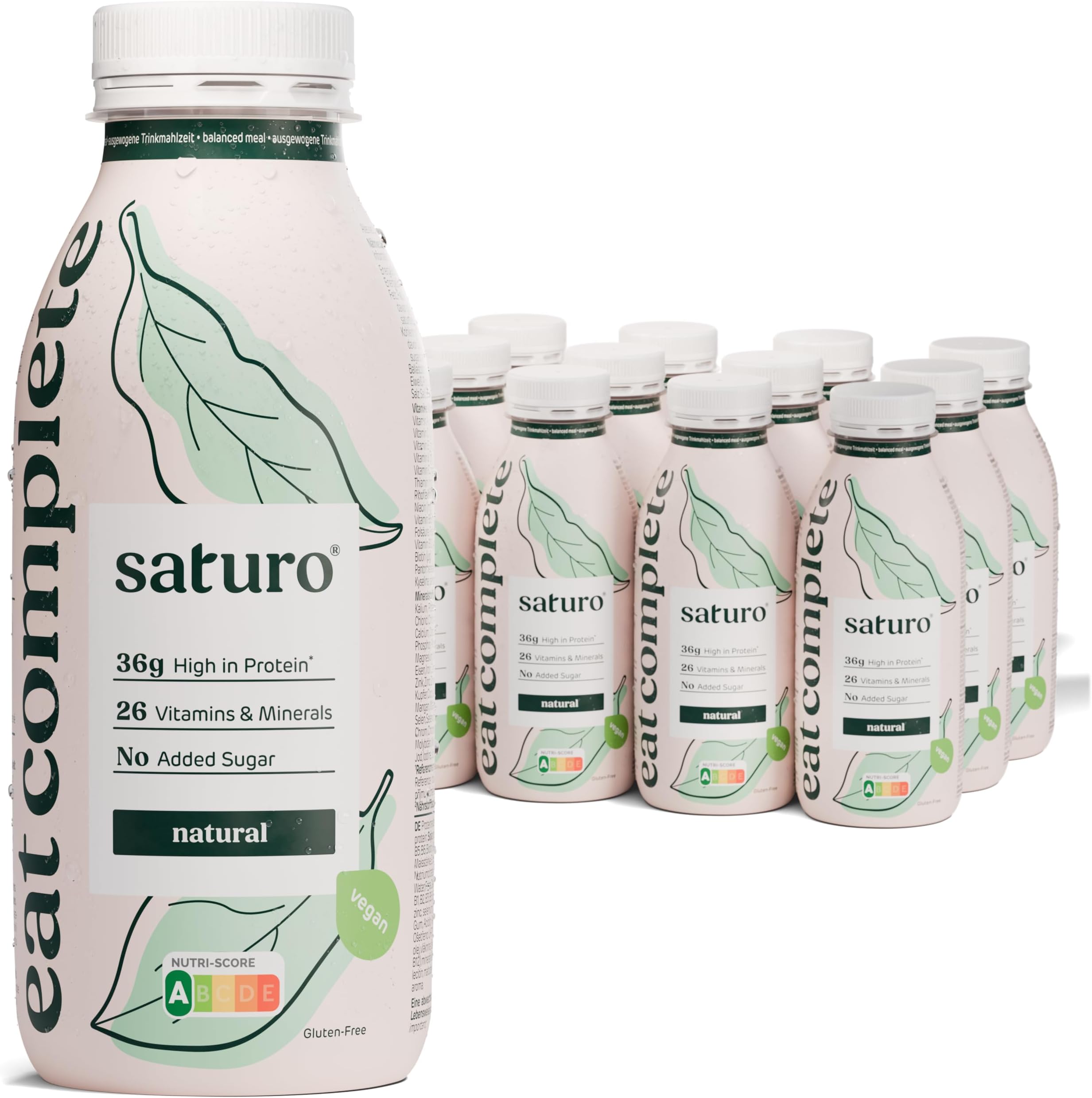 Saturo Meal Replacement Shake Natural | 36 g Protein, sugar-free, 400 kcal | Drinkable Food with Valuable Nutrients | 6 x 400 ml
