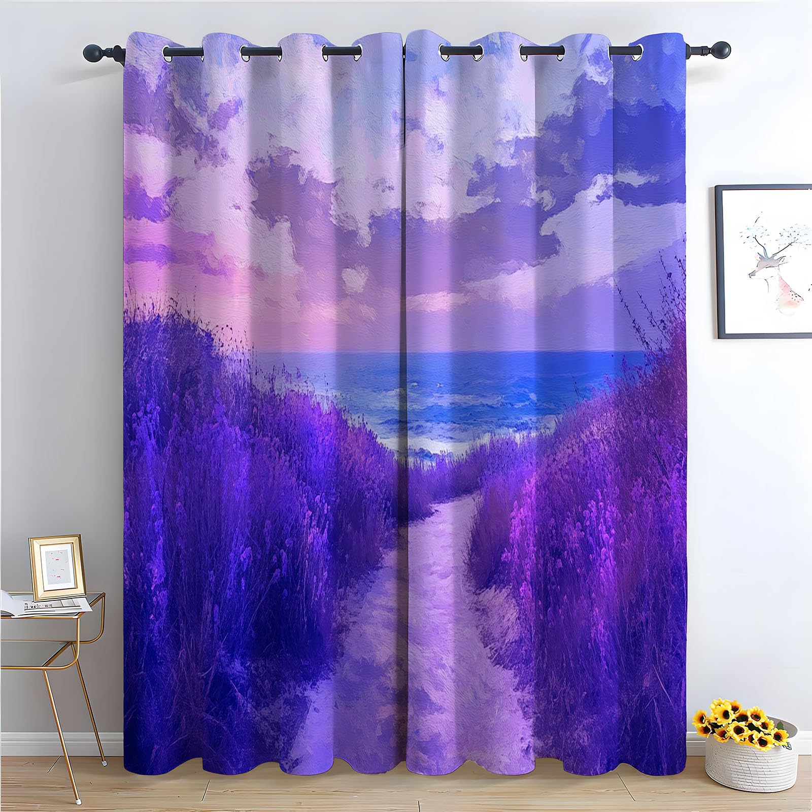 Lot de 2 Rideaux à Motif Lignes abstraites Rétro Rideaux Intérieurs Semi-Transparent pour Salon Fenêtre Chambre à Coucher-H220 x L132 cm (2 Panneaux)