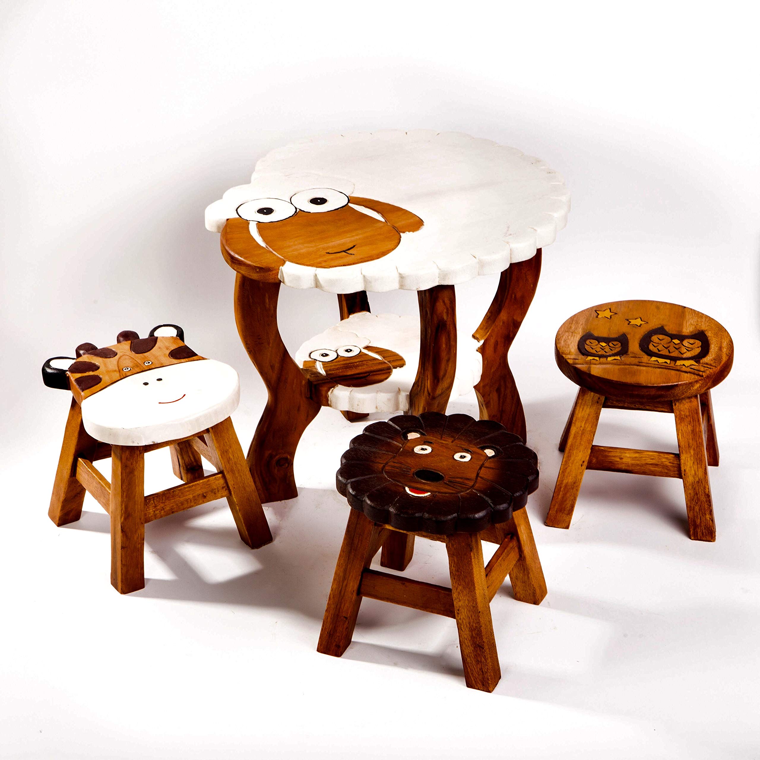 FairEntry Taburete infantil de madera maciza con diseño de oveja. Altura del asiento de 25 cm