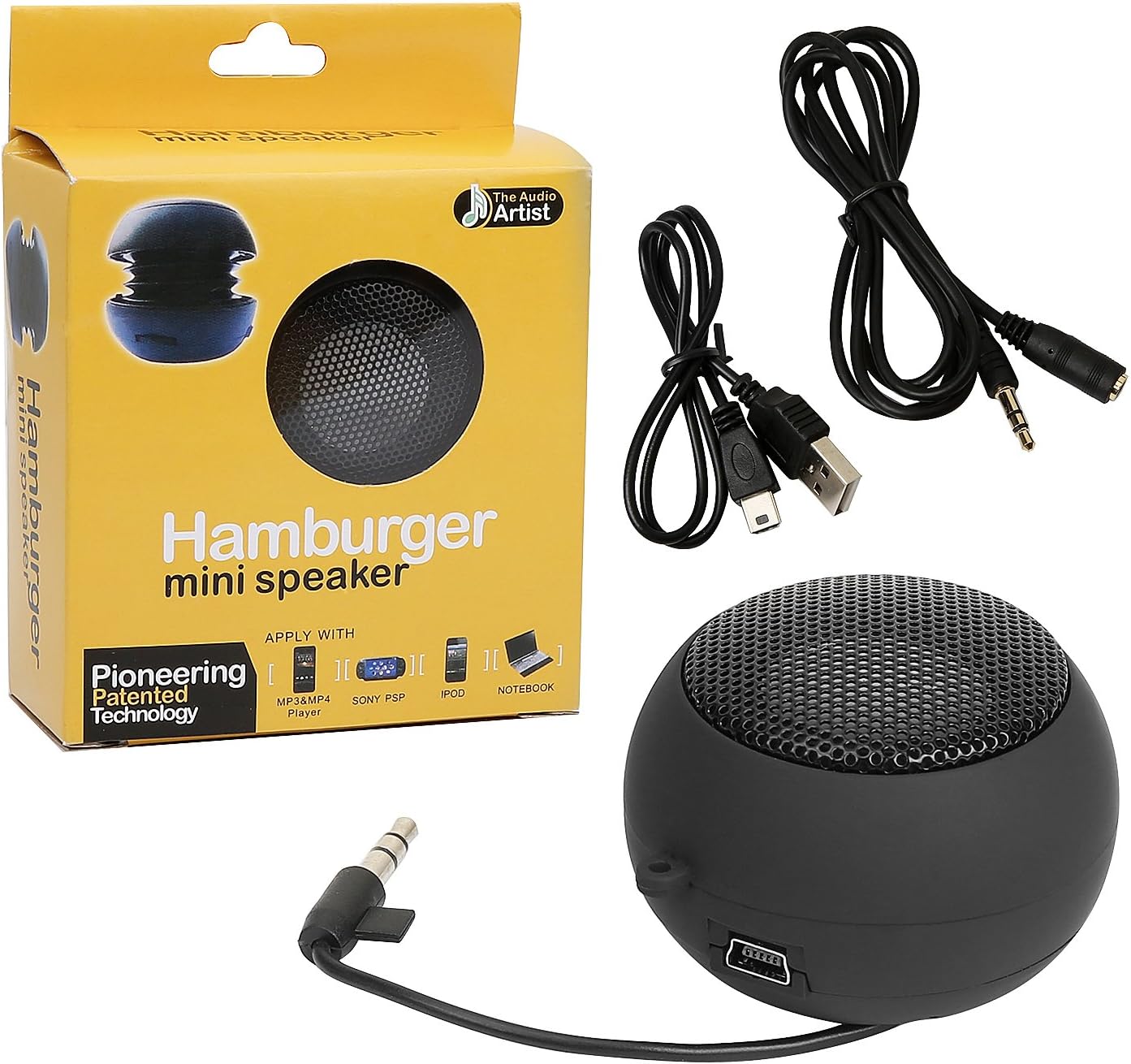 Mini Hamburger Speaker Rechargeable with Extension Cord for MP3 Audio Laptop Cell Phone Tablet PC (Black)