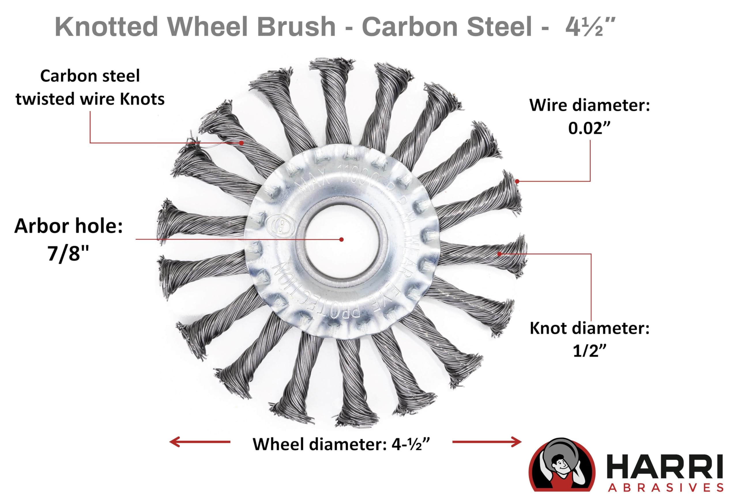 Harri Abrasives® - Twist Knotted Wire Wheel Brush - Carbon Steel - 4½? X 1/2