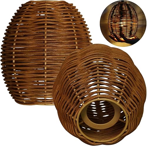 Miniatura 9 de Pantallas de ratán, cubiertas de luz de ventilador de techo, pantalla de lámpara colgante de mimbre tejido, pantalla de luz colgante de ratán para