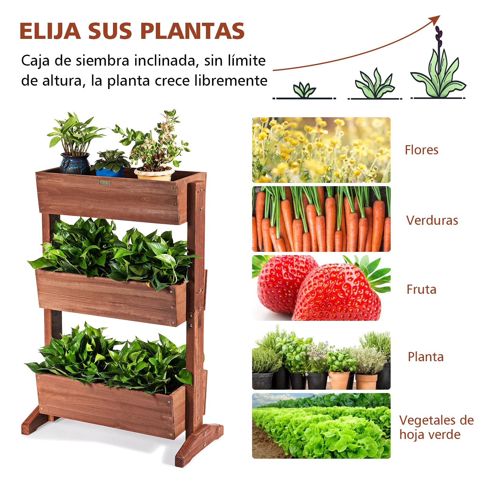 COSTWAY Soporte para Plantas de 3 Niveles Cama Elevada Estante para Macetas Flores Estantería Multiuso para Jardín Balcón Decorativas 73x38x106cm