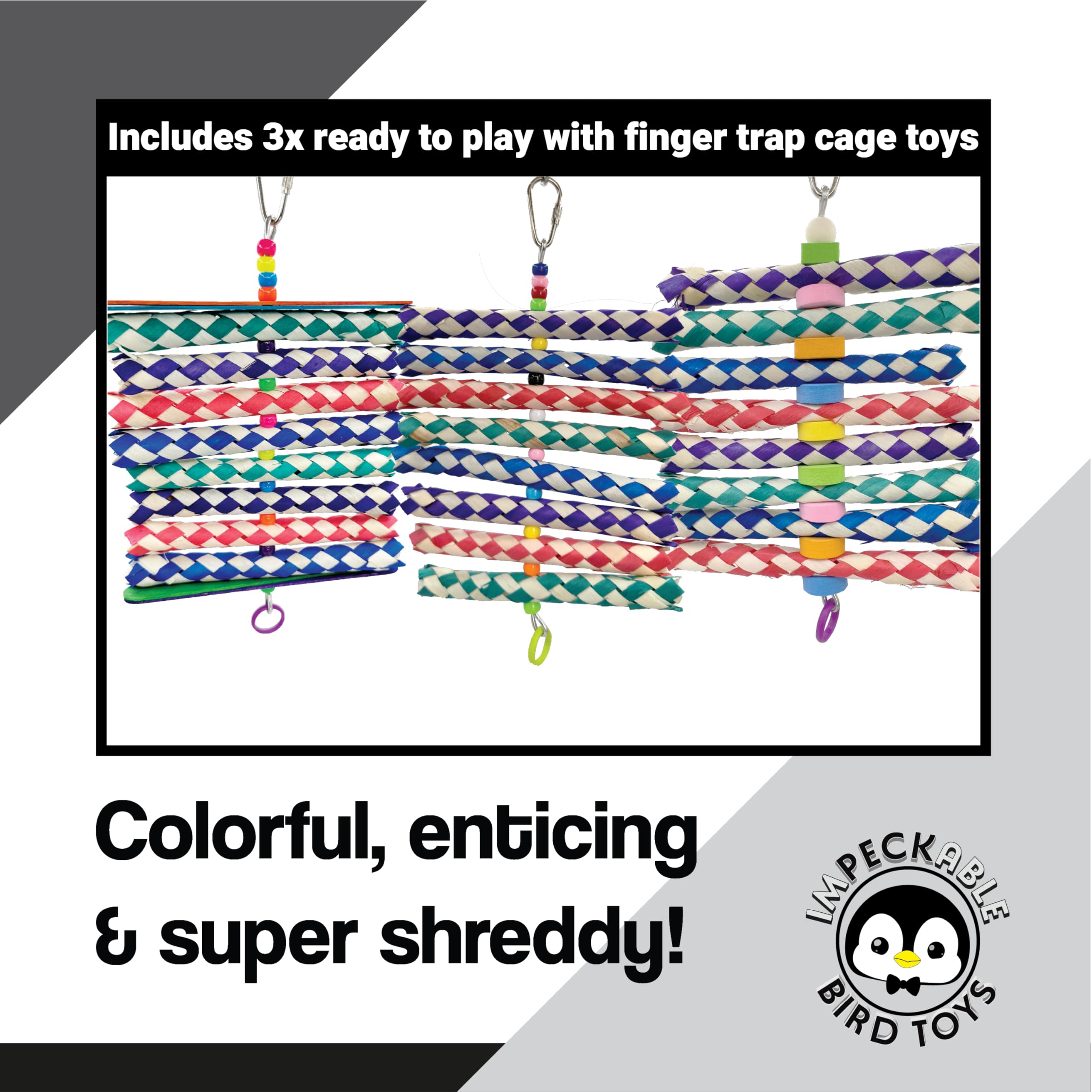 1246 Pk3 Fingertrap Shredders Bird Toys for Parrots, Cockatiels, Budgies, Conures, Parakeets, Small to Medium Birds, Colorful Foraging Chew Cage Toys, Interactive Shredding Enrichment Activity 4